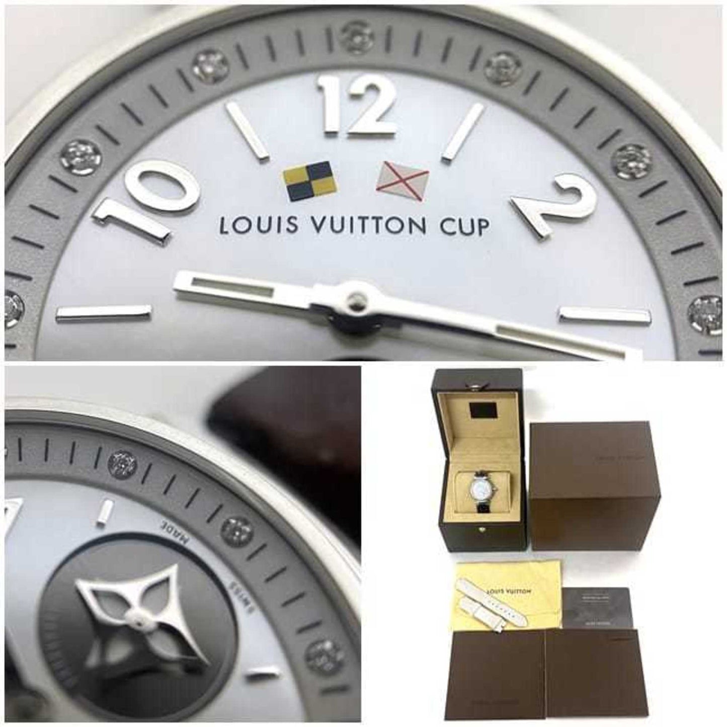 Louis Vuitton Watch Tambour White Shell Silver Brown Amaranth Love Cup Q12Mo Ss Patent Leather