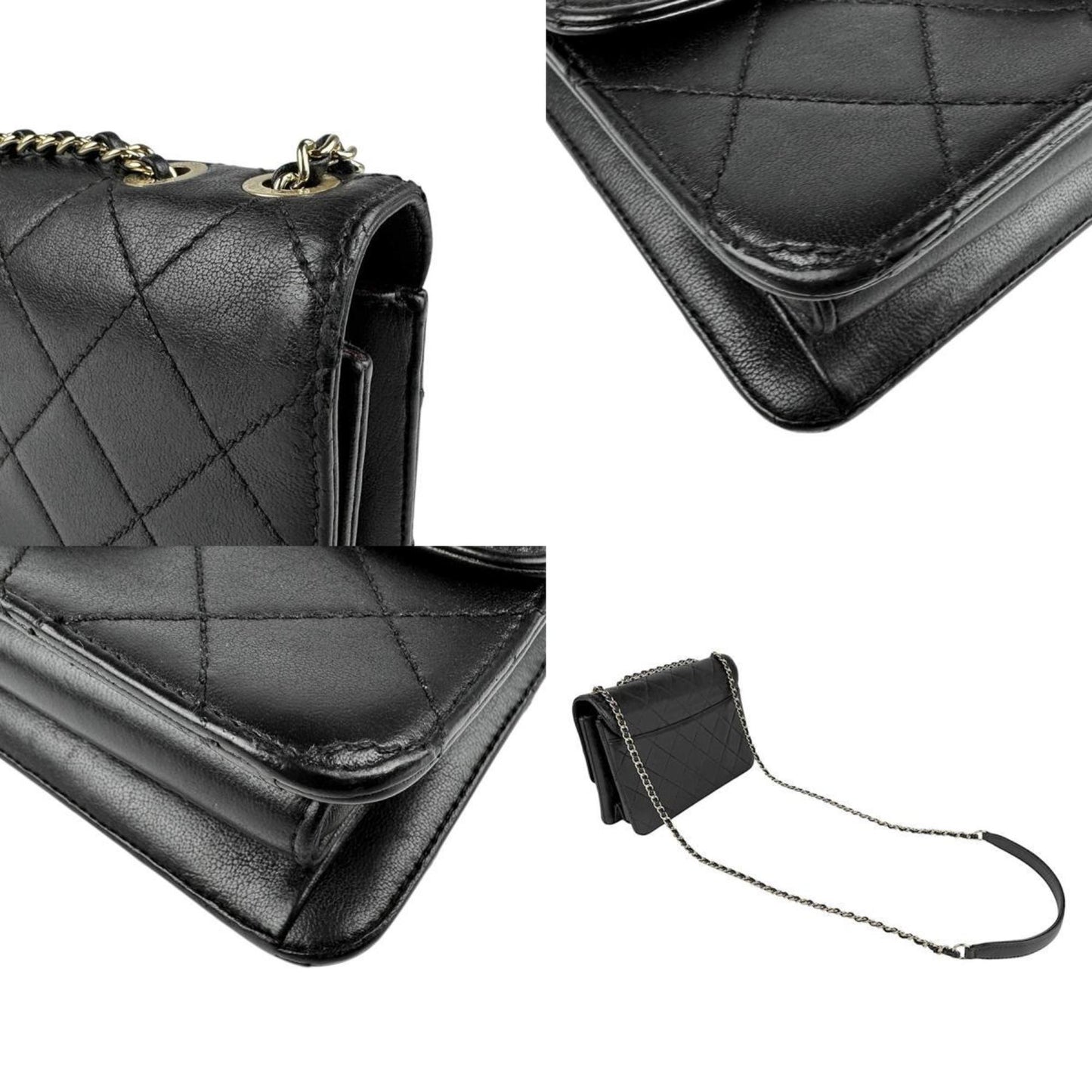 Chanel Shoulder Bag Leather Black Gold
