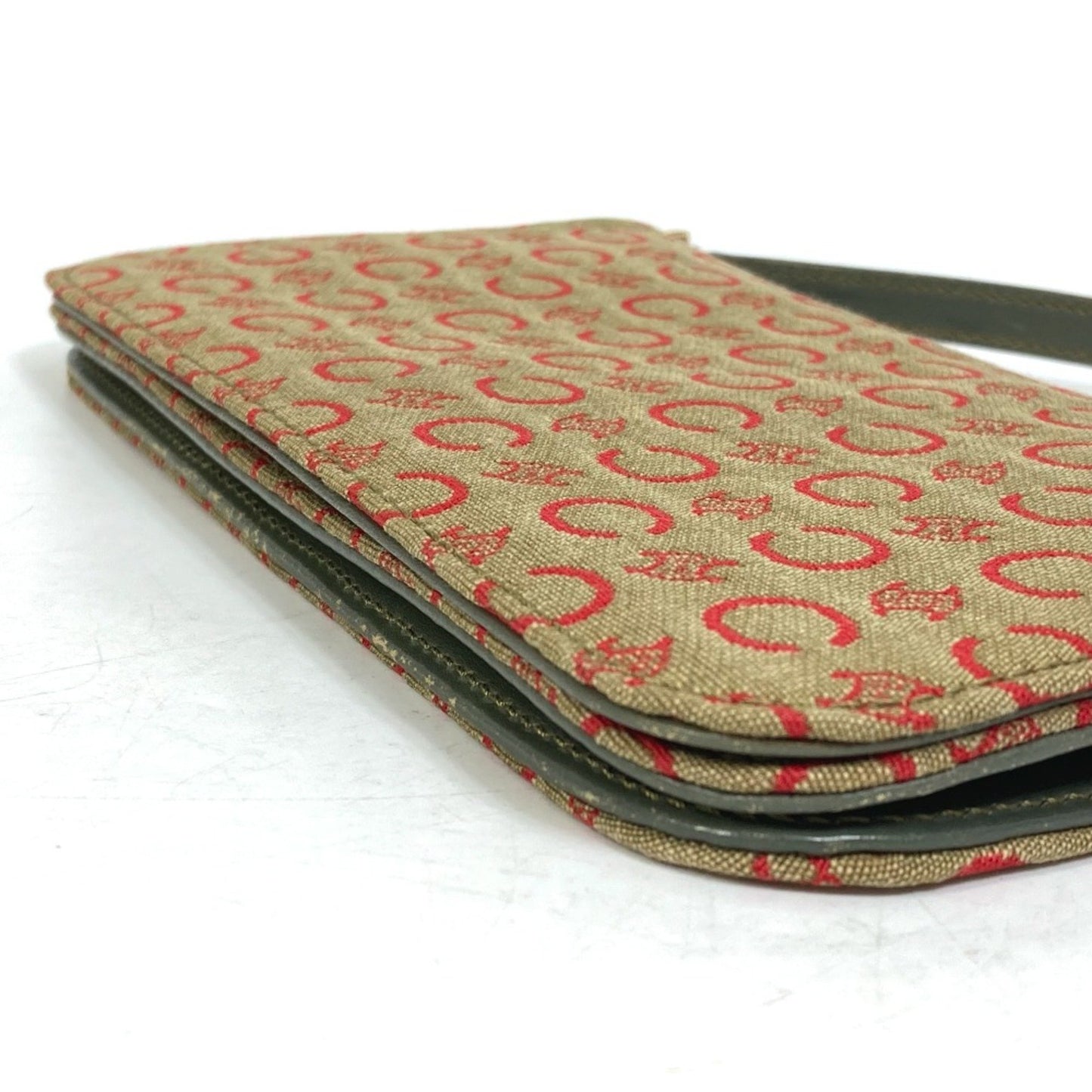 Celine Cmacadam Bag Mini Hand Bag Accessory Pouch Khaki X Red