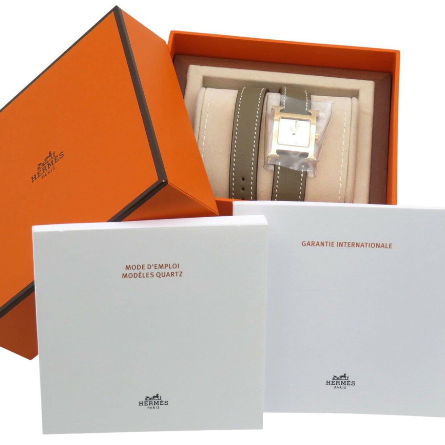 Like New Hermes H Watch Double Tour Hh1.202C Quartz Wristwatch Ss/Leather Silver U Stamp 1101Hermes