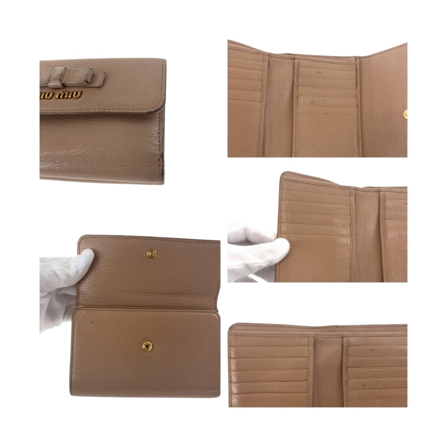 Miu Miu Miu Ribbon Pink Gold Hardware Leather Folding Wallet Compact