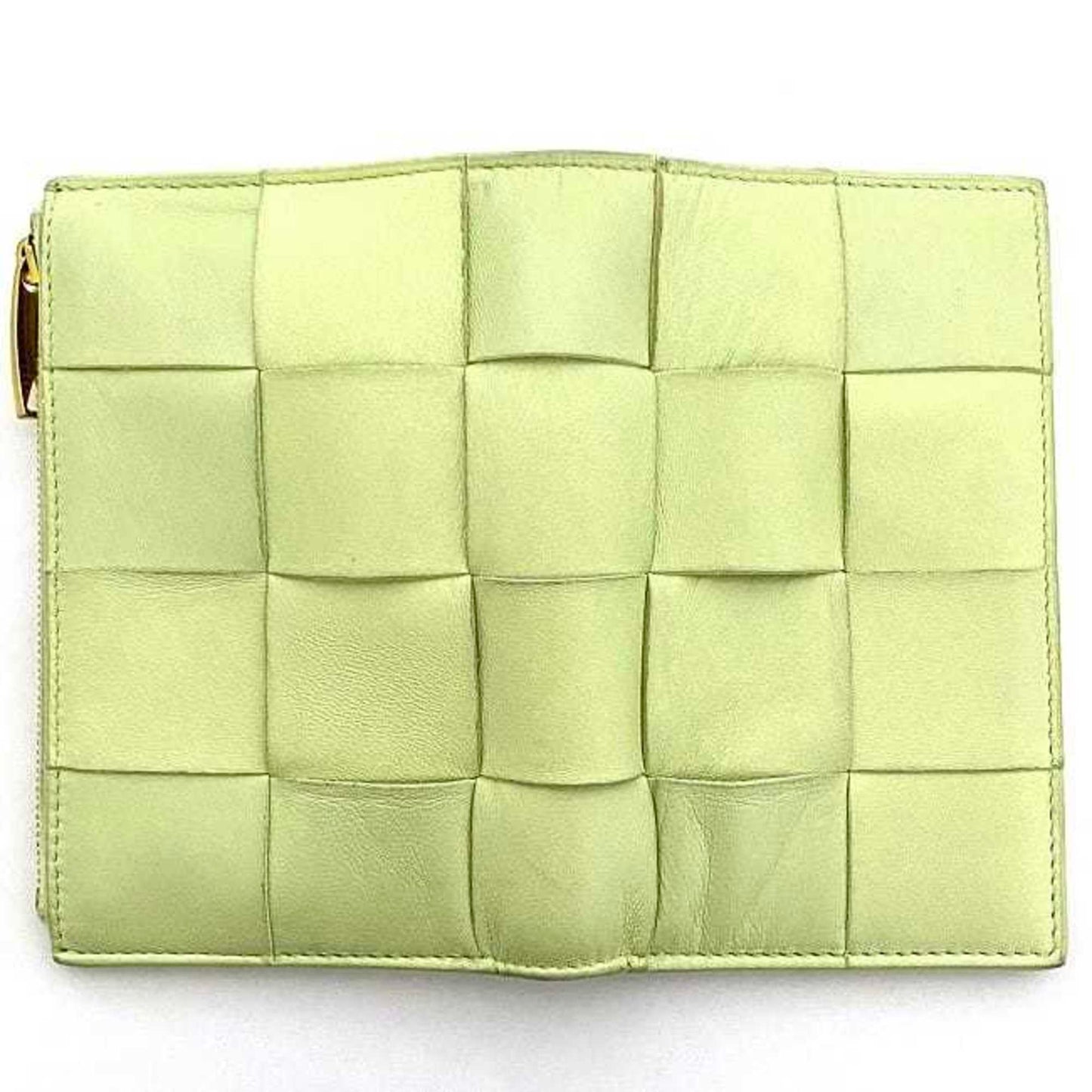 Bottega Veneta Bi-Fold Wallet Light Green Yellow Intrecciato Leather Bottega Veneta 10 Pieces Soft