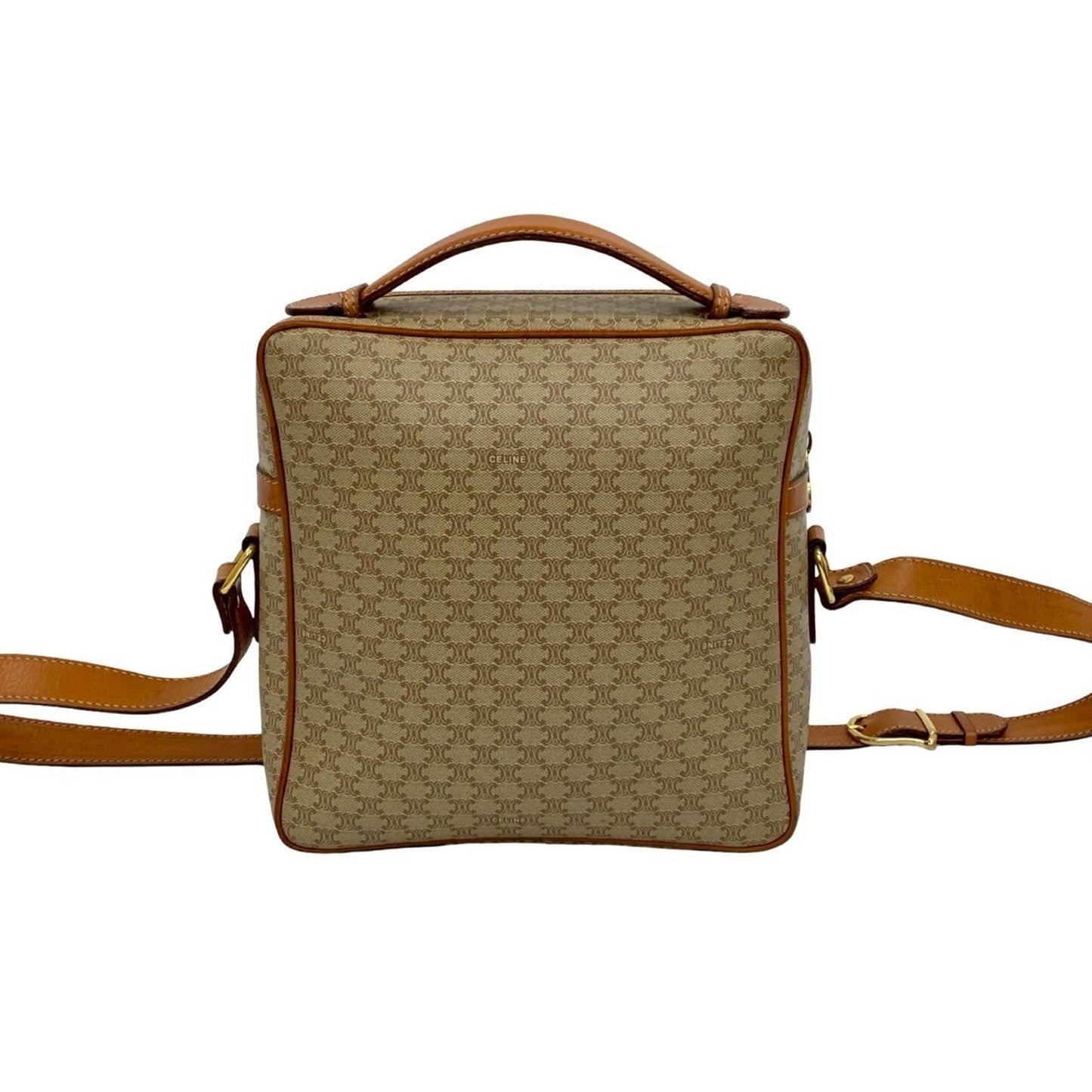 Celine Macadam Blason Pattern Leather Shoulder Bag/Pochette In Beige