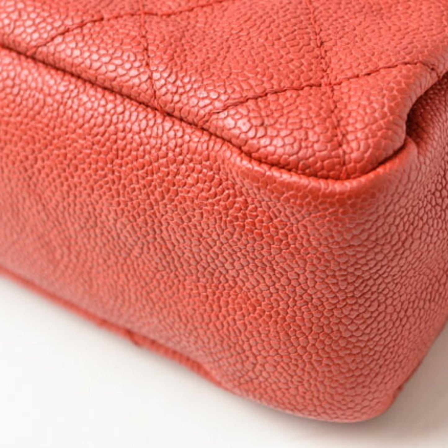 Chanel Chain Shoulder Bag Caviar Skin Matelasse Quilted Stitch Red Silver
