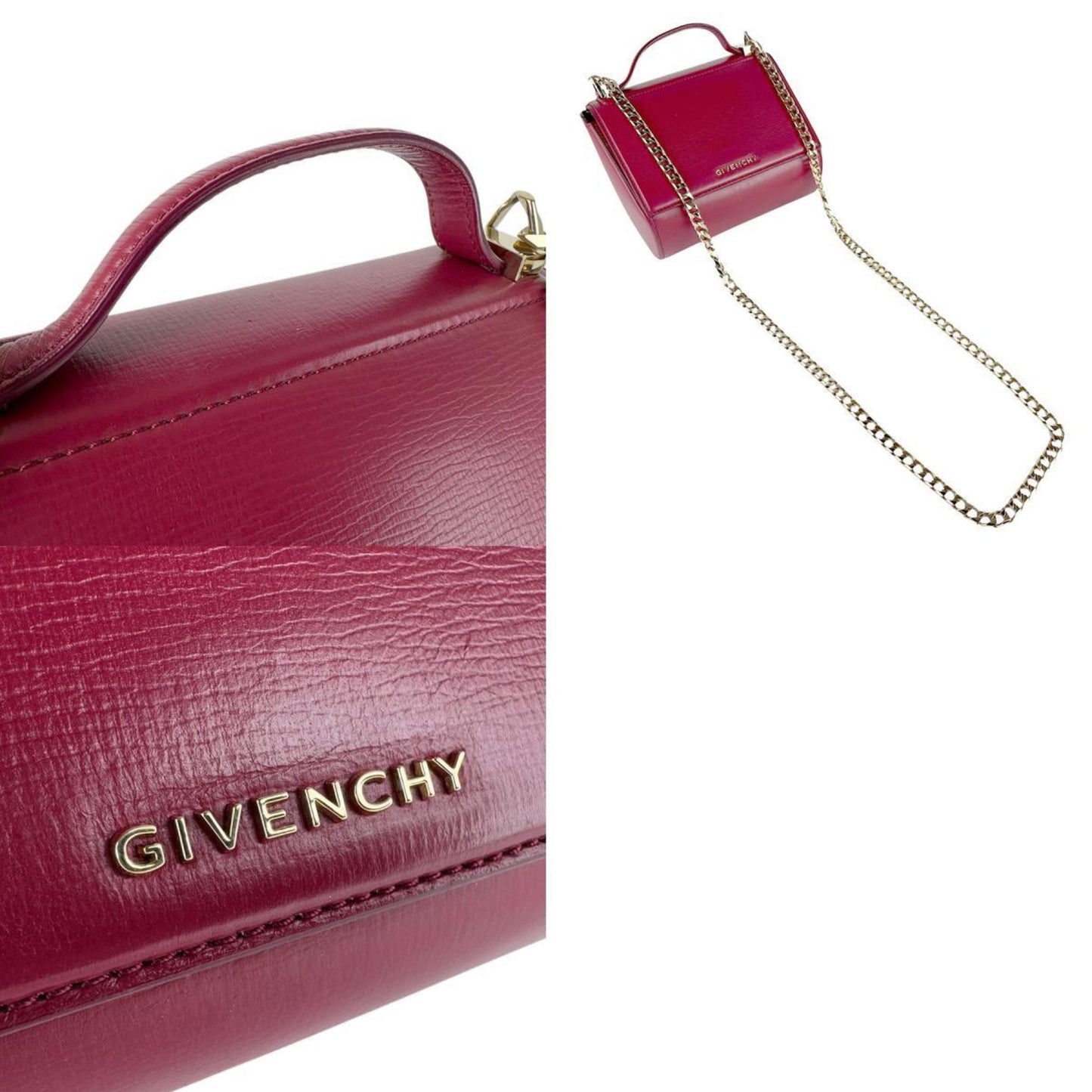 Givenchy Box Mini Handbag Shoulder Bag Leather Metal Bordeaux Gold