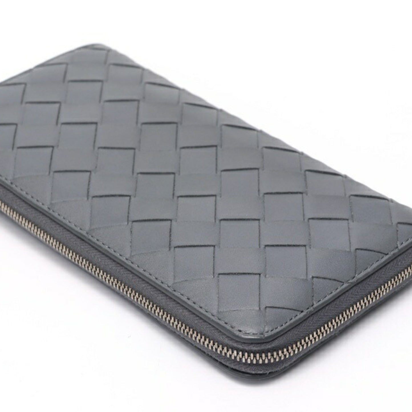 Bottega Veneta Intrecciato Zip Around Wallet Round 749427 Leather Gray K-157902