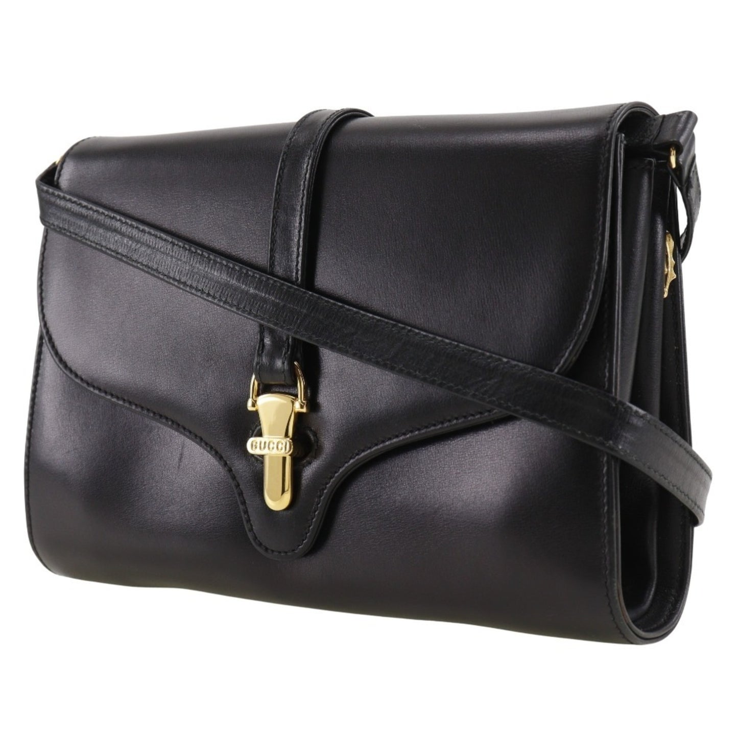 Gucci Old Gucci Shoulder Bag Clutch Calf Black 2Way Flap