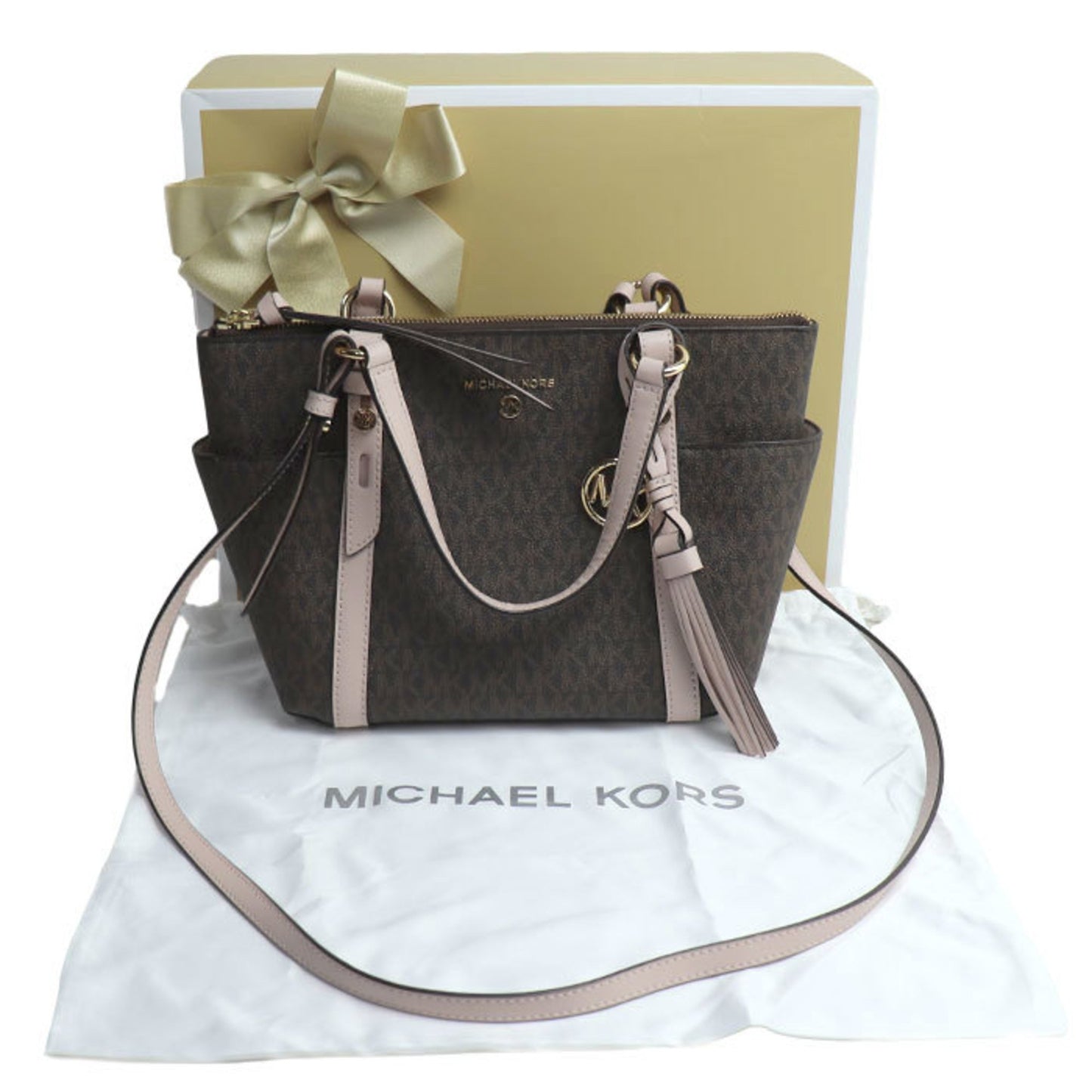 Michael Kors Sullivan Signature Sm 2-Way Shoulder Bag Brown Pink 30T0Gnxt1B