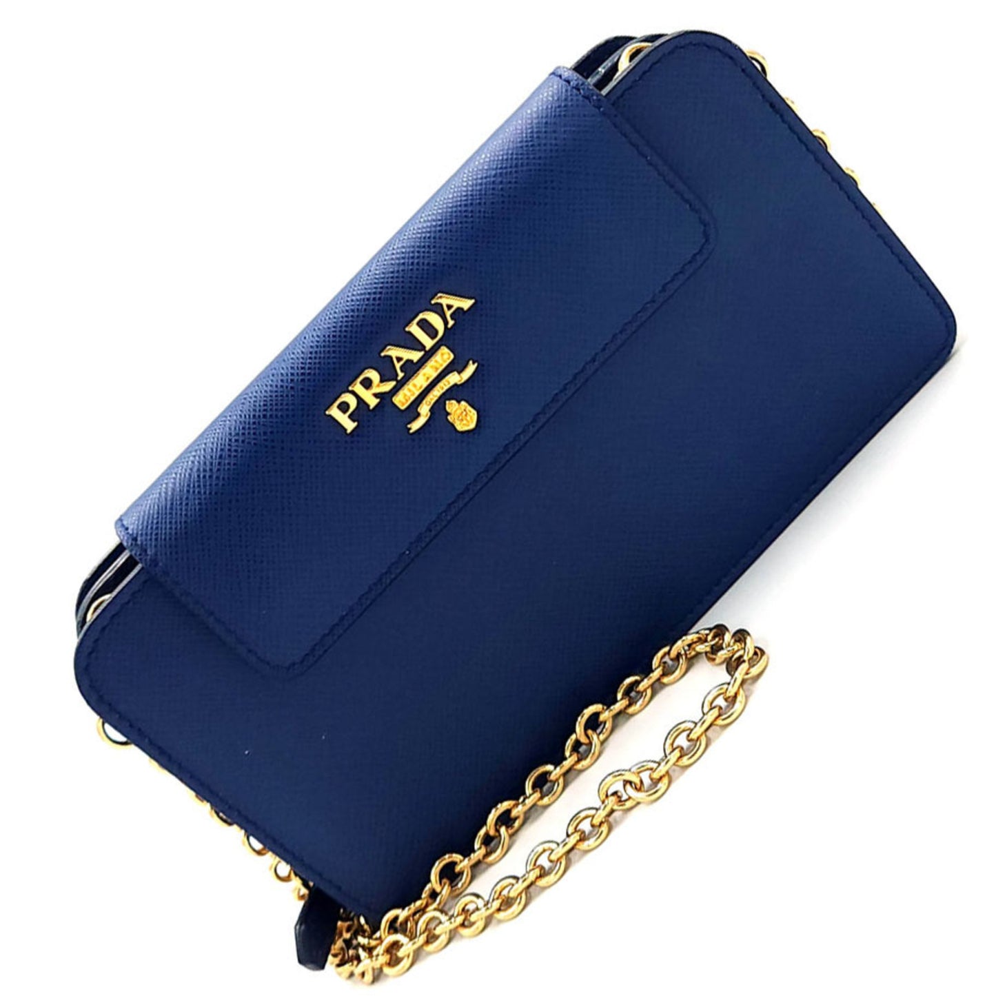 Prada Chain Wallet 1Zh048 Blue Saffiano Leather Long Shoulder