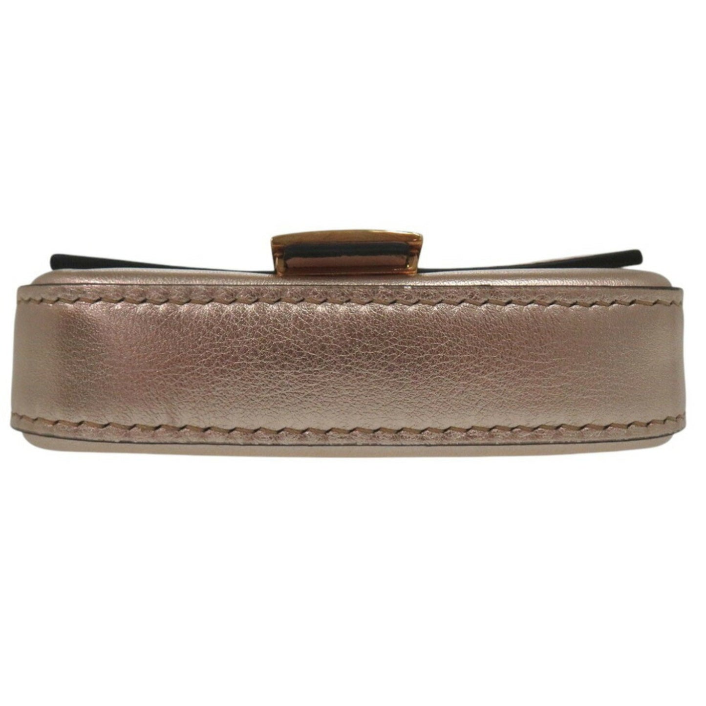 Fendi Nano Baguette Charm Chain Shoulder Pouch Mini Pochette Metallic Leather Pink Gold 0070Fendi