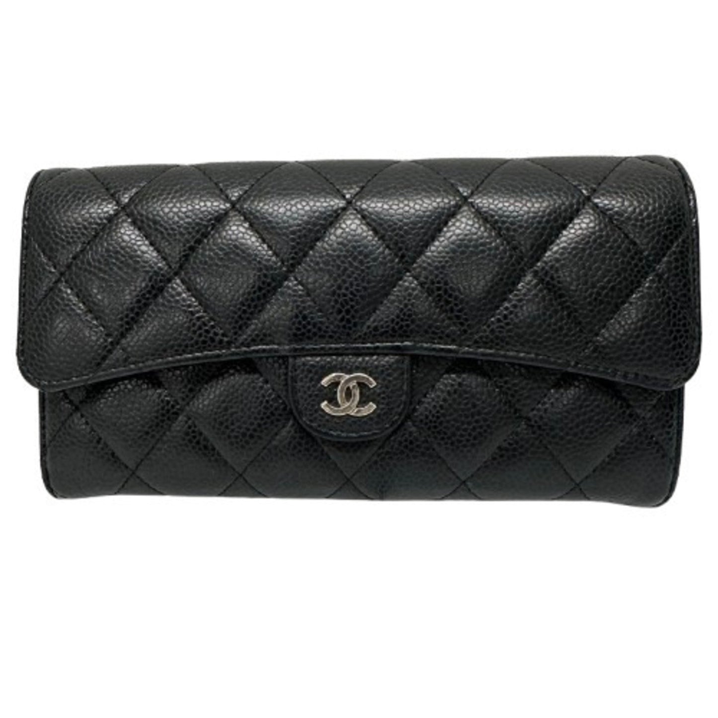 Chanel Classic Long Flap Wallet Matelasse Coco Mark Caviar Skin