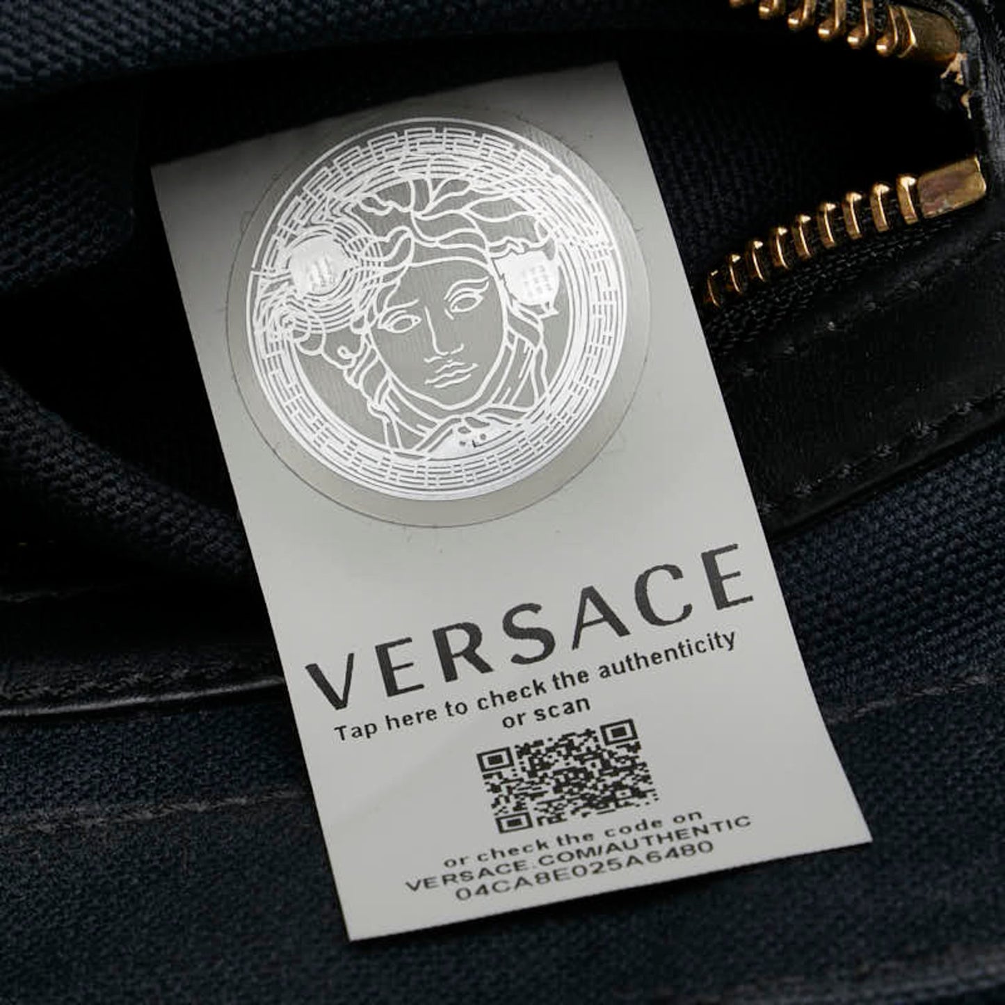 Versace Handbag Tote Bag Navy Canvas Leather