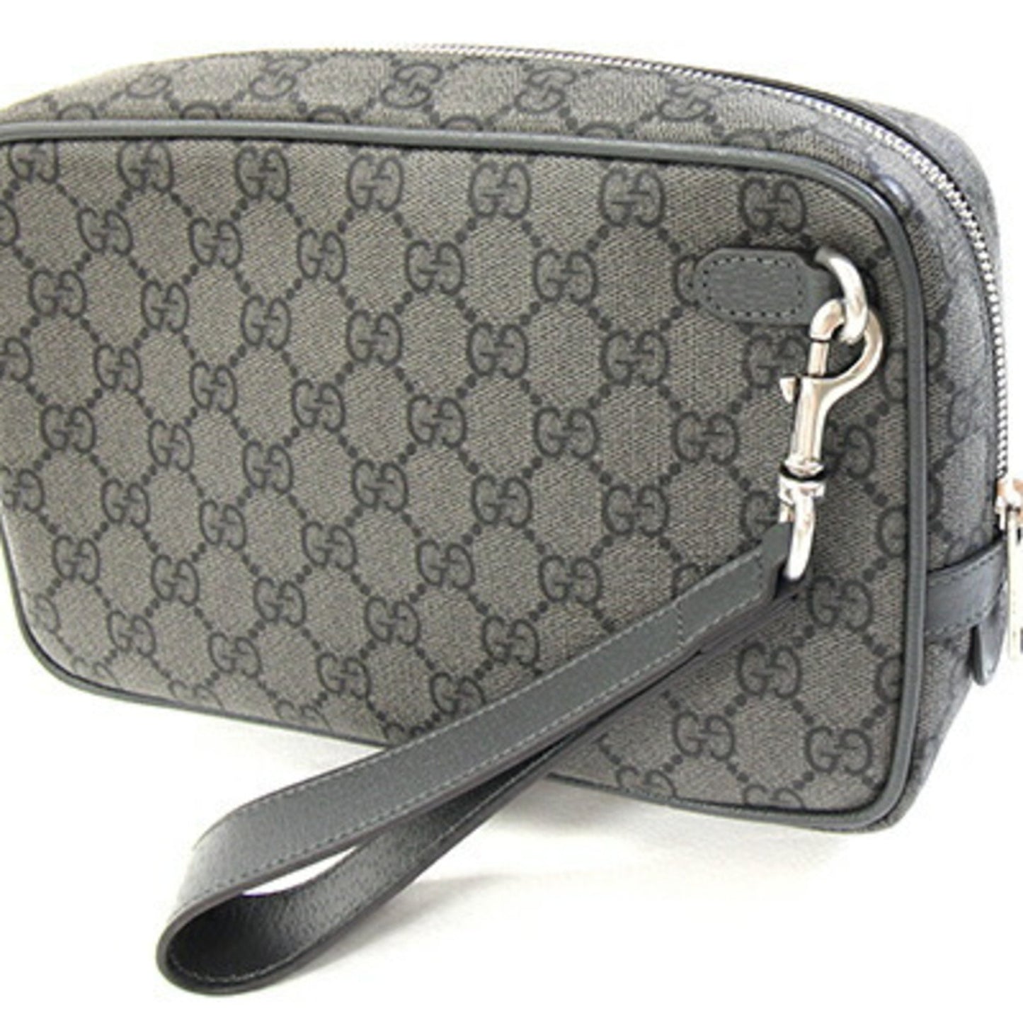 Gucci Clutch Bag Offdia Gg Pouch 760245 Gray Pvc Leather Second Supreme