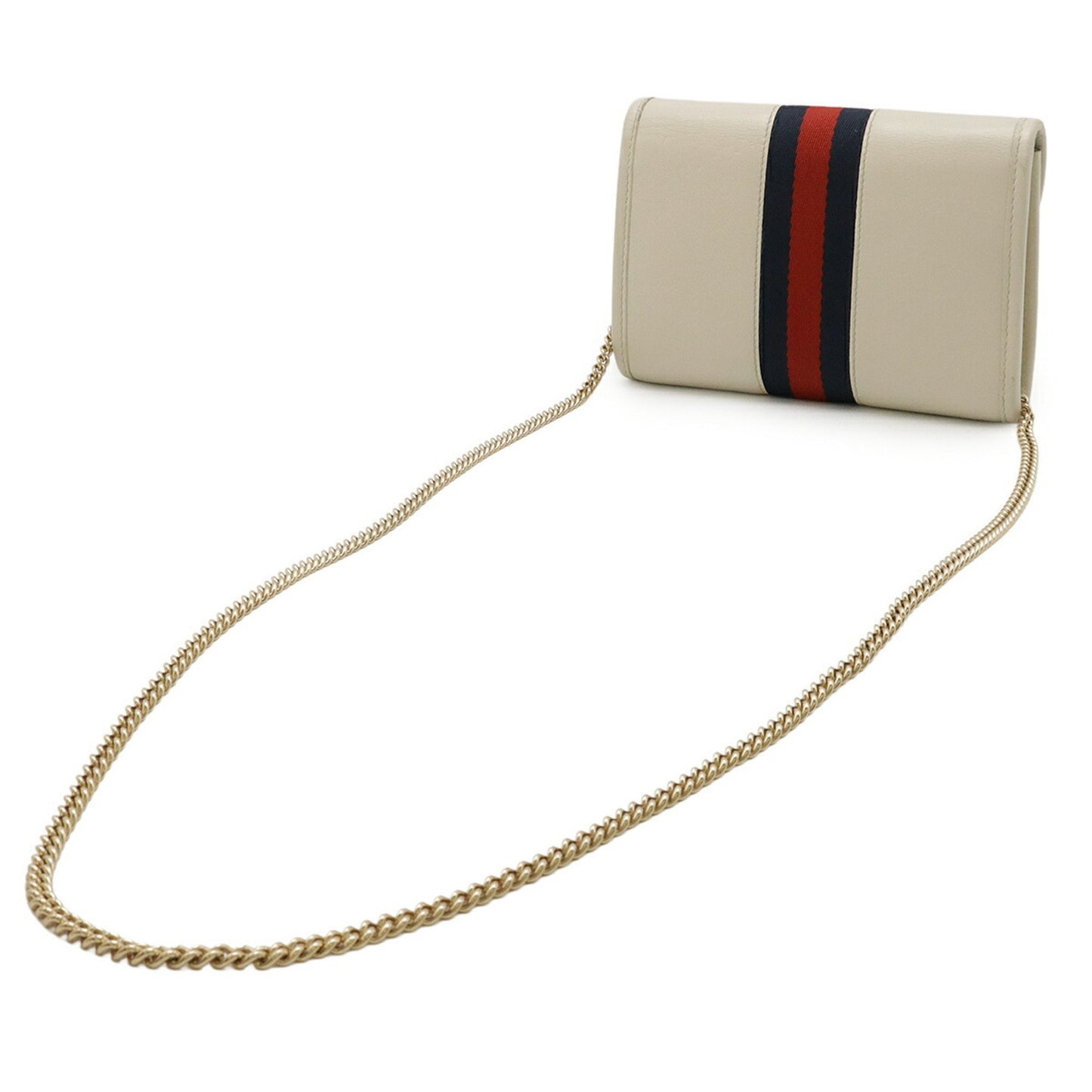 Gucci Raja Web Stripe Tiger Head Chain Shoulder Bag Clutch Leather Ivory 573797