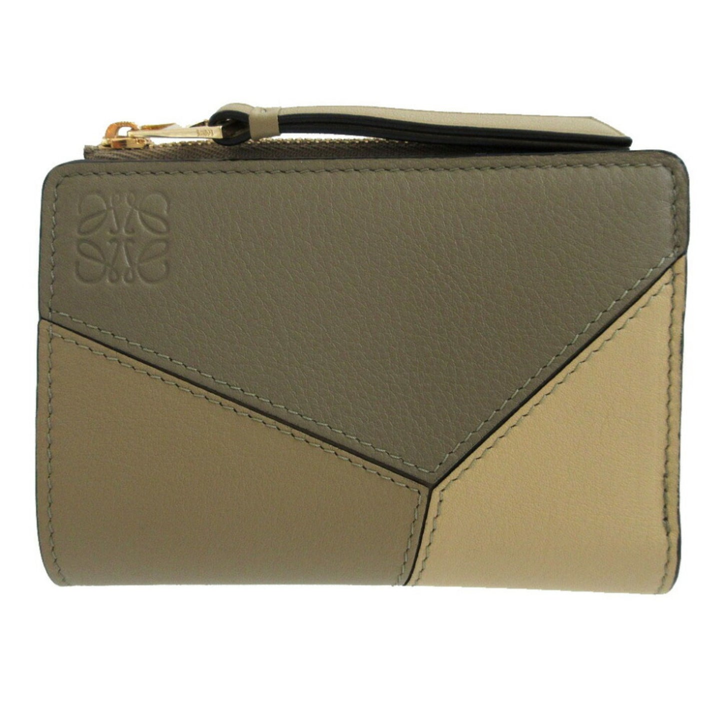 Like New Loewe Puzzle Compact Wallet C510P30X03 Leather Khaki Beige Bi-Fold 1241Loewe