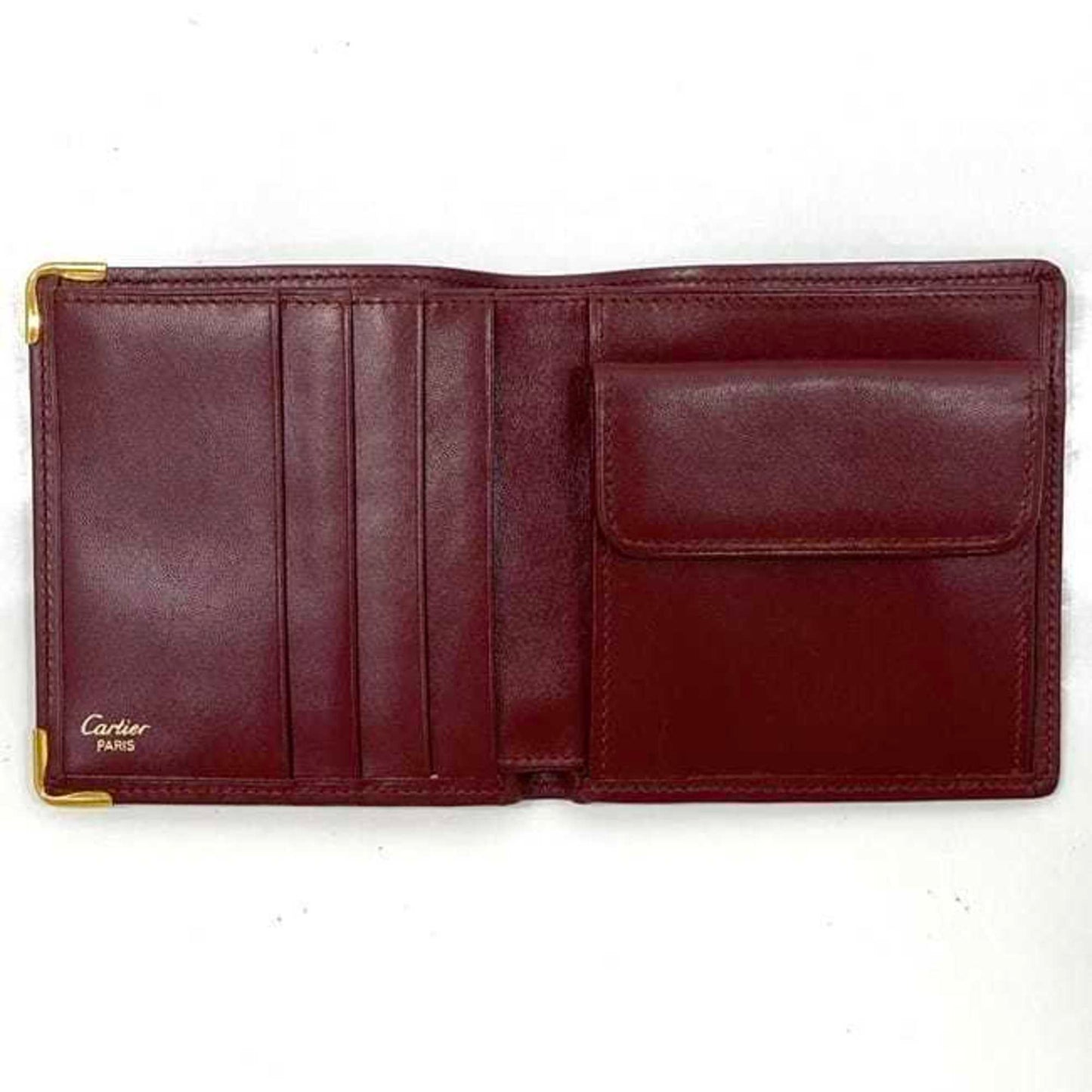 Cartier Bi-Fold Wallet Ec-23427 Bordeaux Must Leather Compact Folding