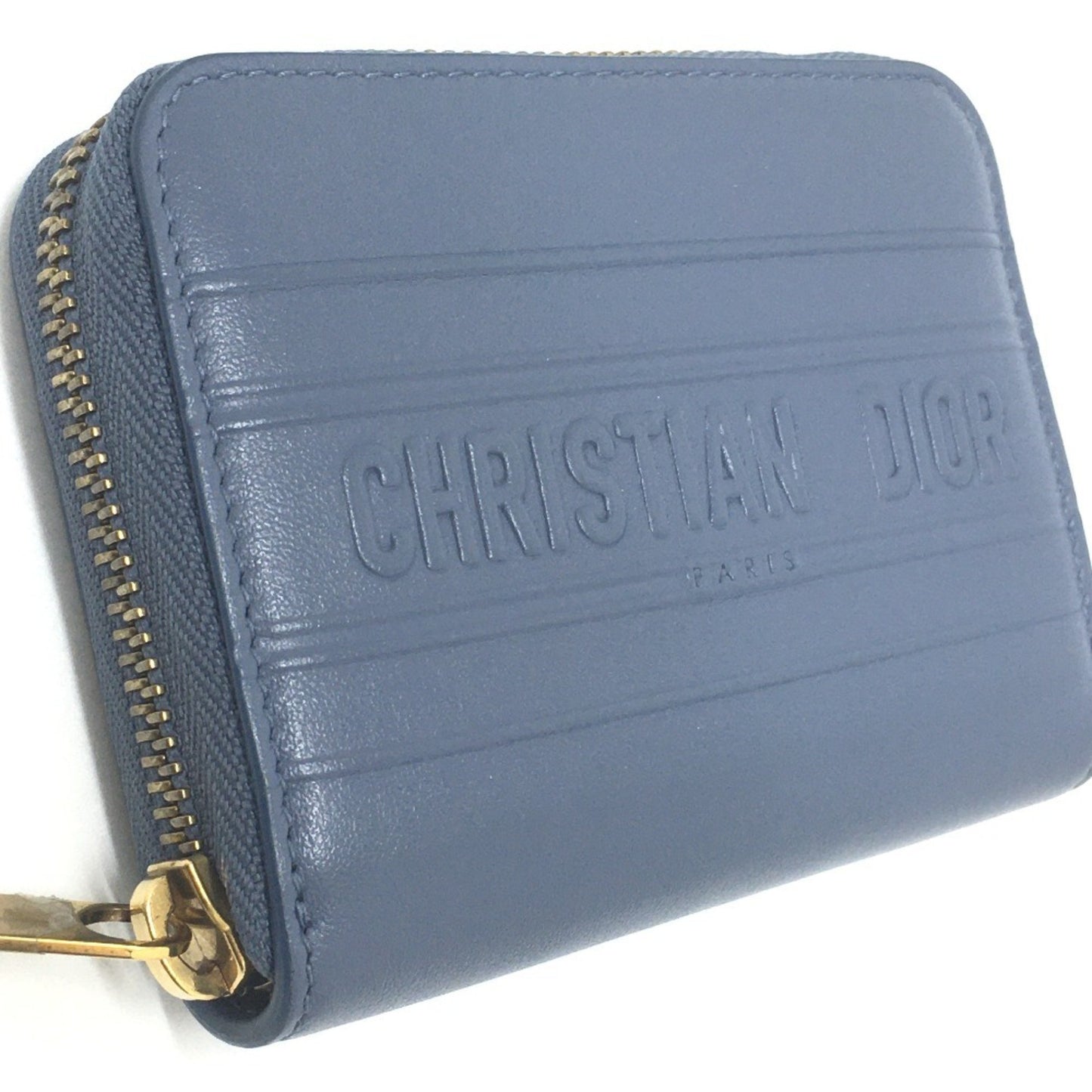 Christian Dior Dior Striped Wallet Round Zipper Coin Case Leather