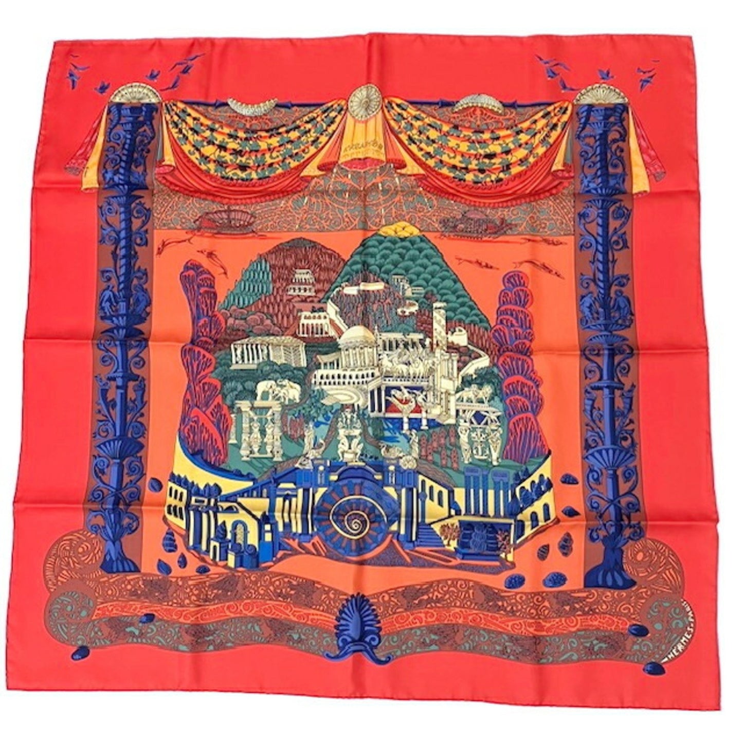 Hermes Hermes Carr 90 Scarf/Muffler Latlantide 100% Silk Orange