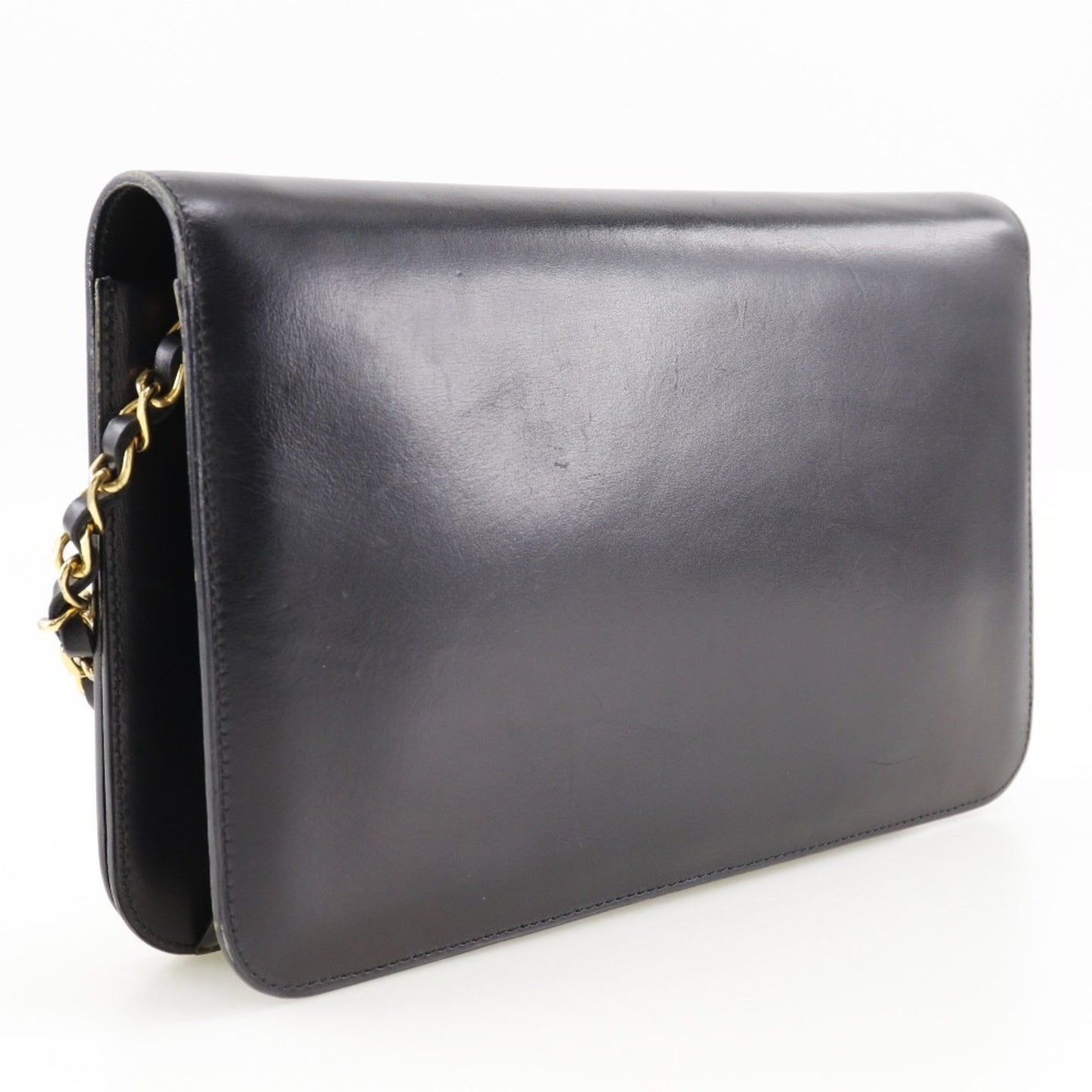 Chanel Chanel Chain Shoulder Bag Coco Mark Calf Black Snap Button Chainshoulder