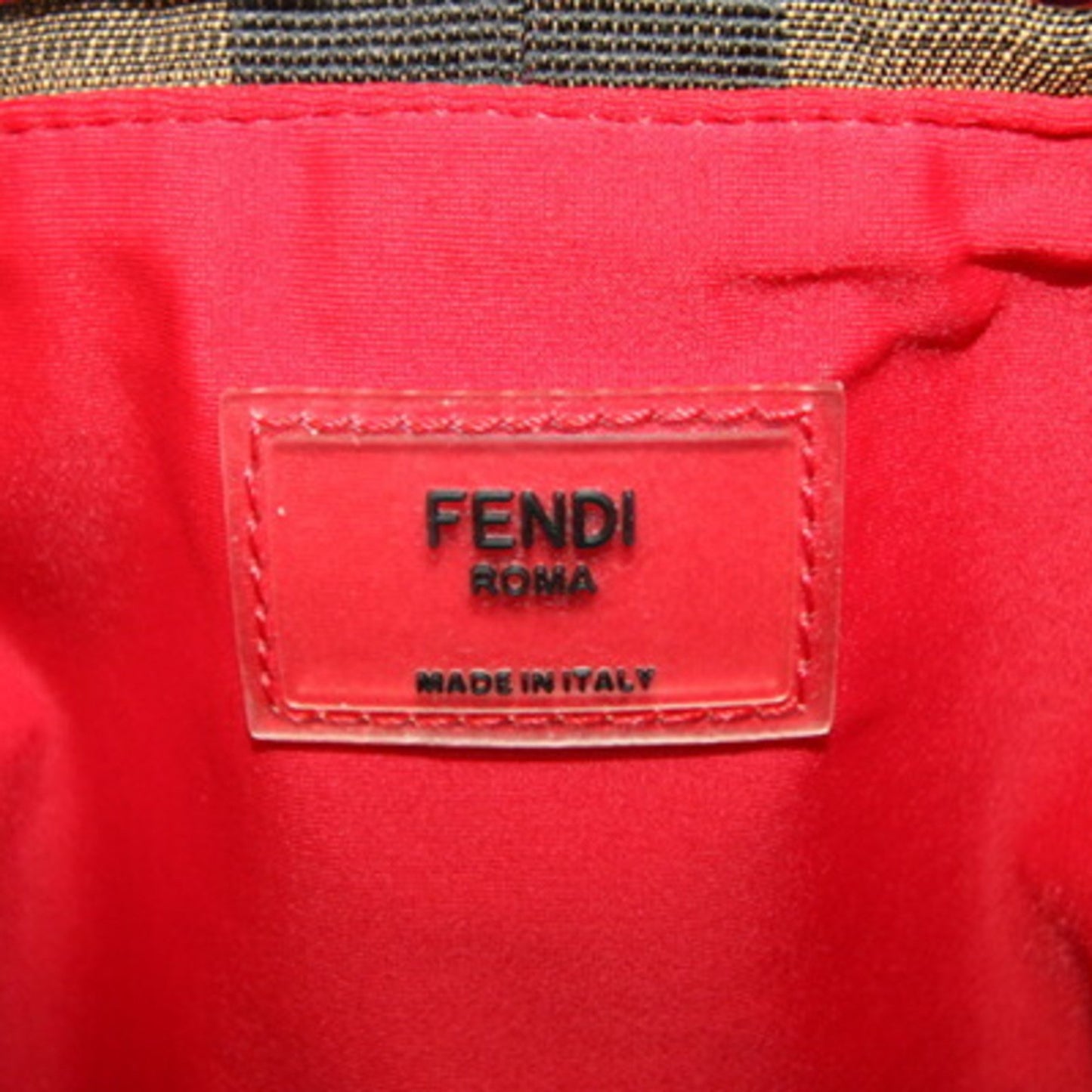 Fendi Bag Montresor 7V50 Khaki Black Red Jacquard Canvas Leather Suede Shoulder Pequin Pattern