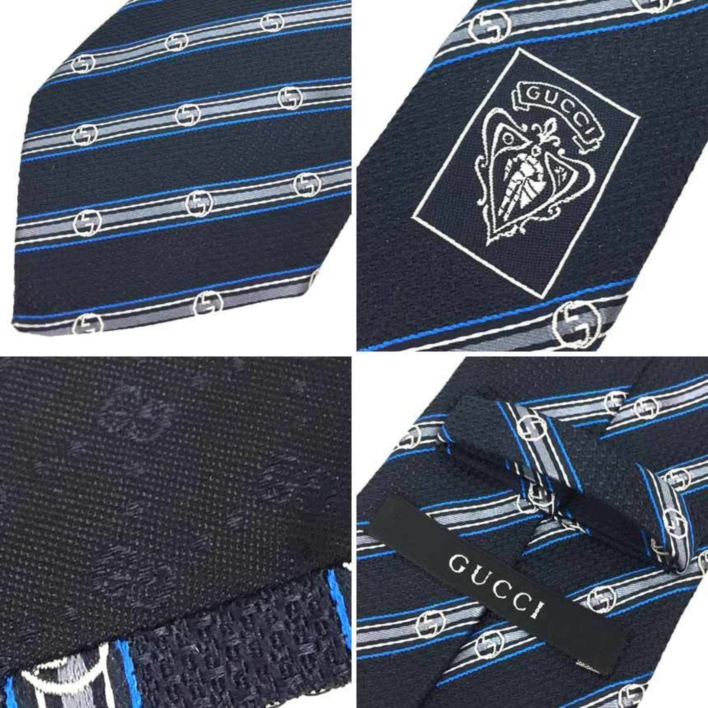 Gucci Gucci Tie Gg Stripe Silk Navy X Grey