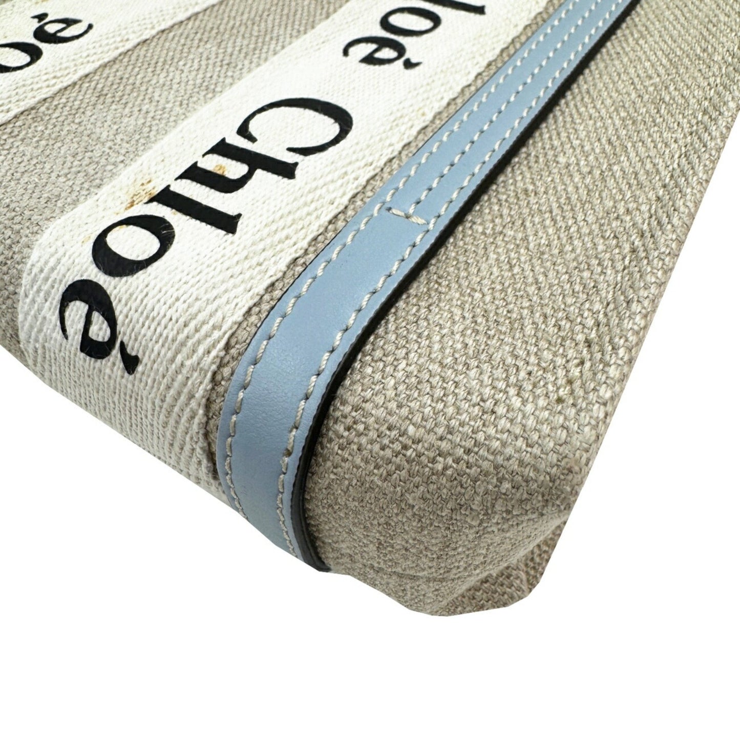 Chlo Chloe Woody Small Blue Canvas Shoulder Bag Handbag