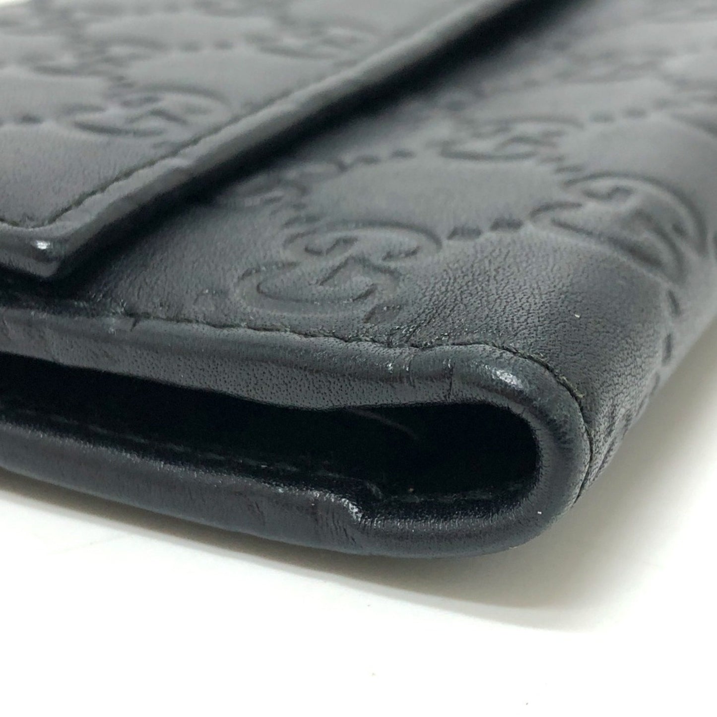 Gucci 257303 Shima Line Gg Wallet Long Embossed All-Over Pattern Tri-Fold Leather