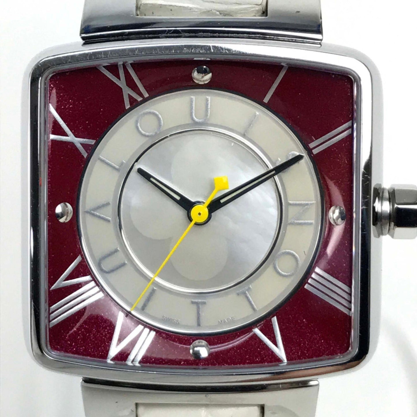 Louis Vuitton Q221J Quartz Wristwatch Silver Wine Red Based
