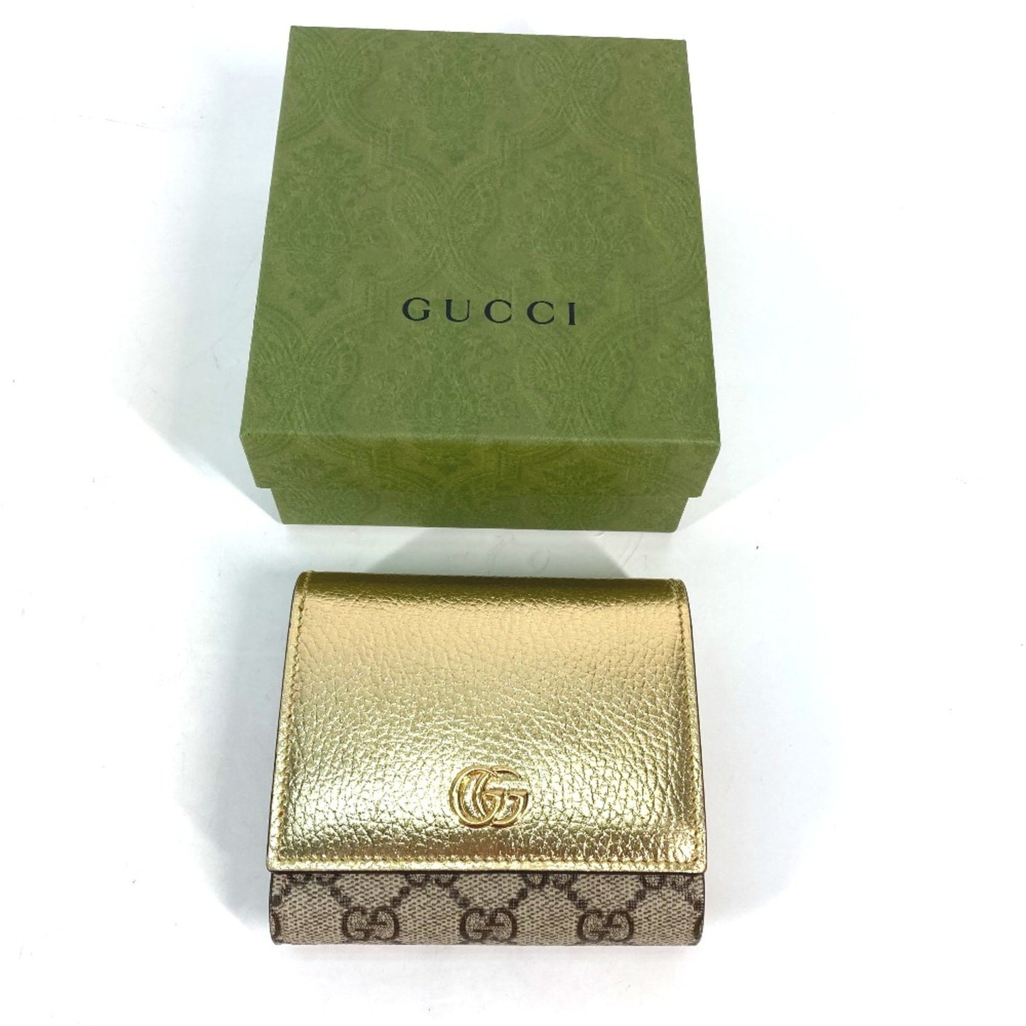 Gucci 598587 Compact Wallet Folded Wallet Gold Beige