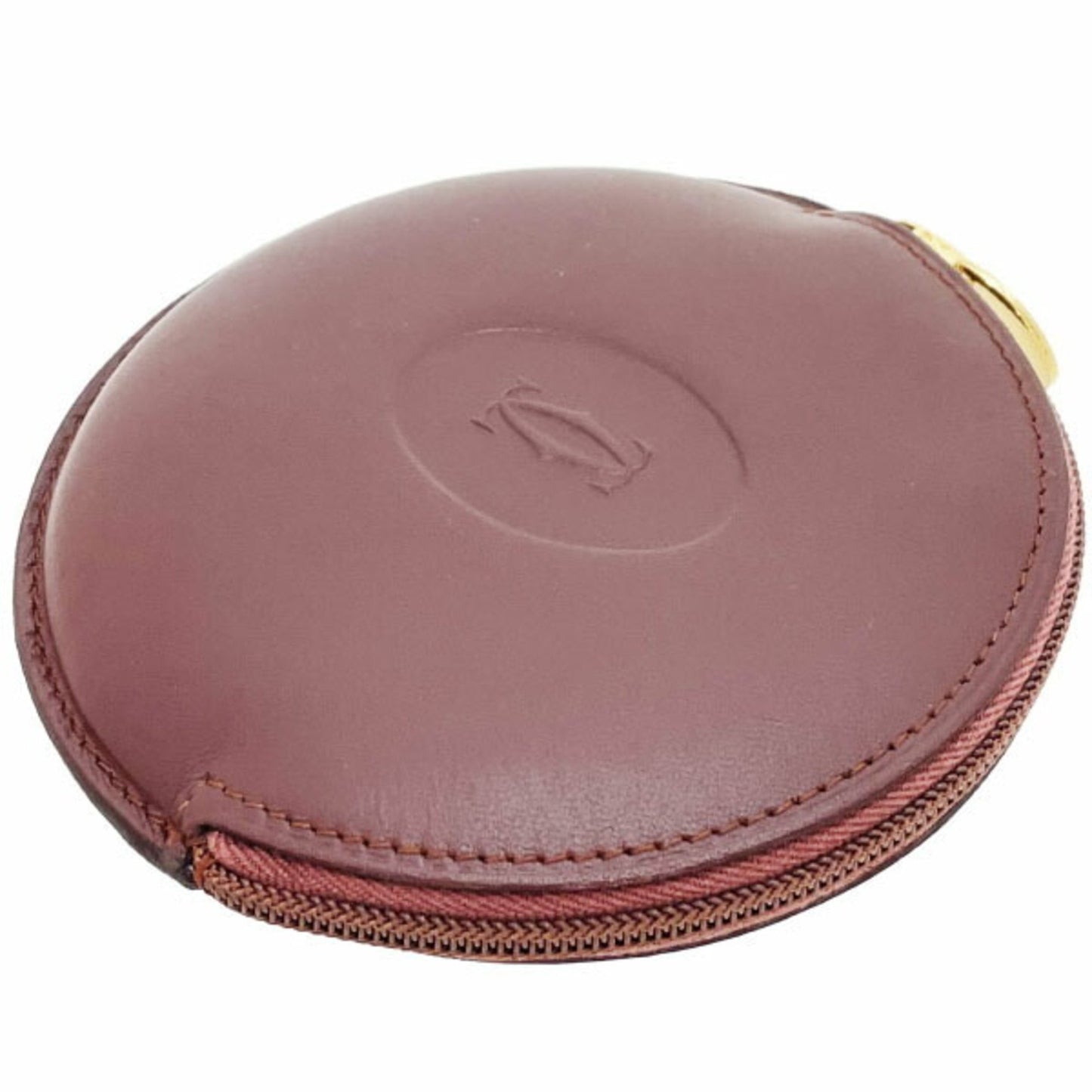 Cartier Coin Case Must Line Purse Leather Bordeaux Wine Red Maroon 2C Round Tt-13613