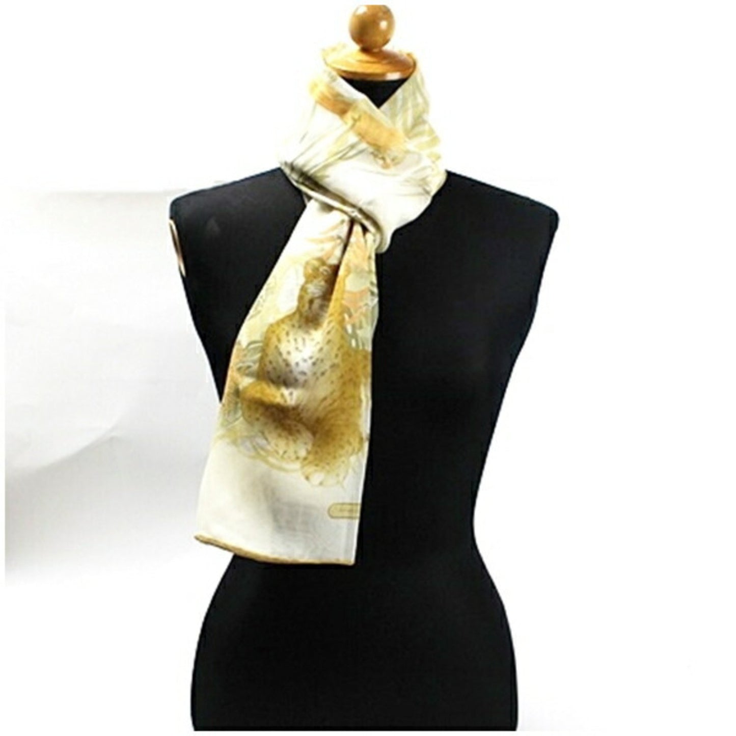 Salvatore Ferragamo Silk Rectangular Scarf Muffler Stole Ivory Animal Print