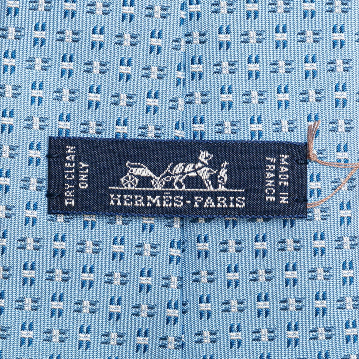 Hermes Tie Light Blue White Silk
