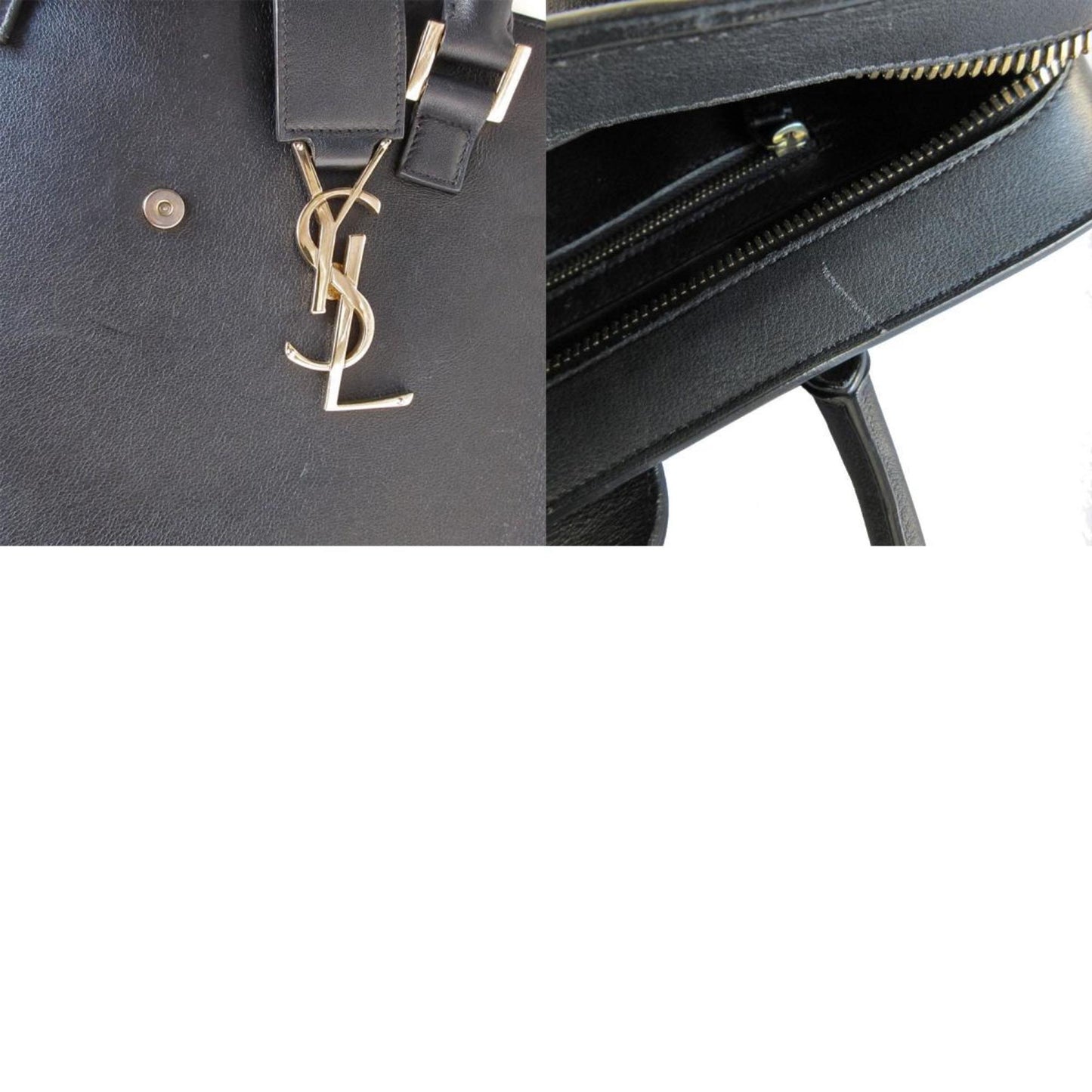 Yves Saint Laurent Baby Cabas Handbag/Shoulder Bag In Black And Gold