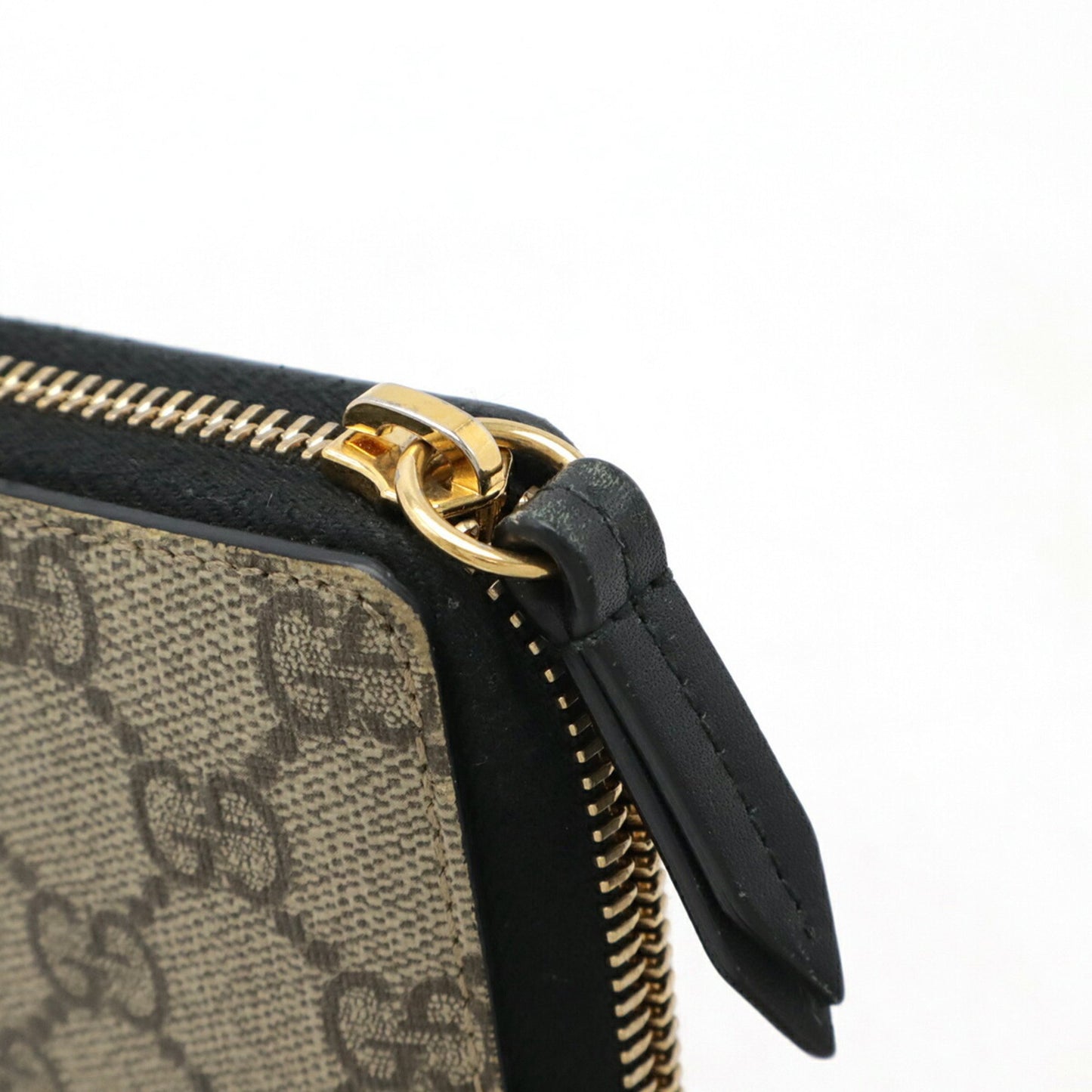 Gucci Gg Supreme Round Long Wallet Pvc Leather Beige Black 410102
