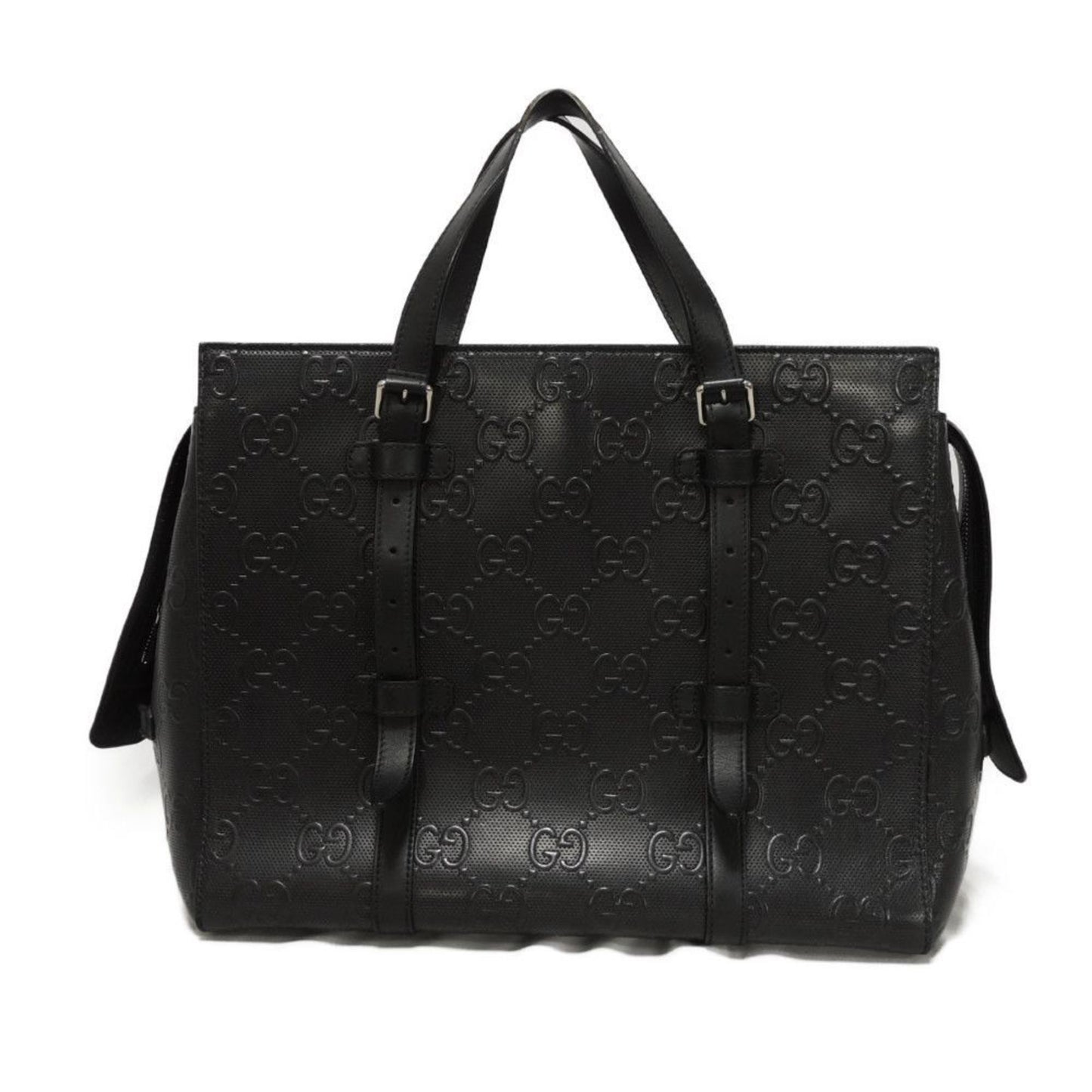 Gucci Gg Embossed Punching Tote Bag Shoulder Double G Black 625774
