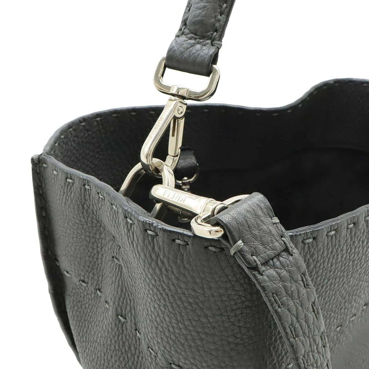 Fendi Selleria Anna Small Handbag/Shoulder Bag In Dark Grey Leather