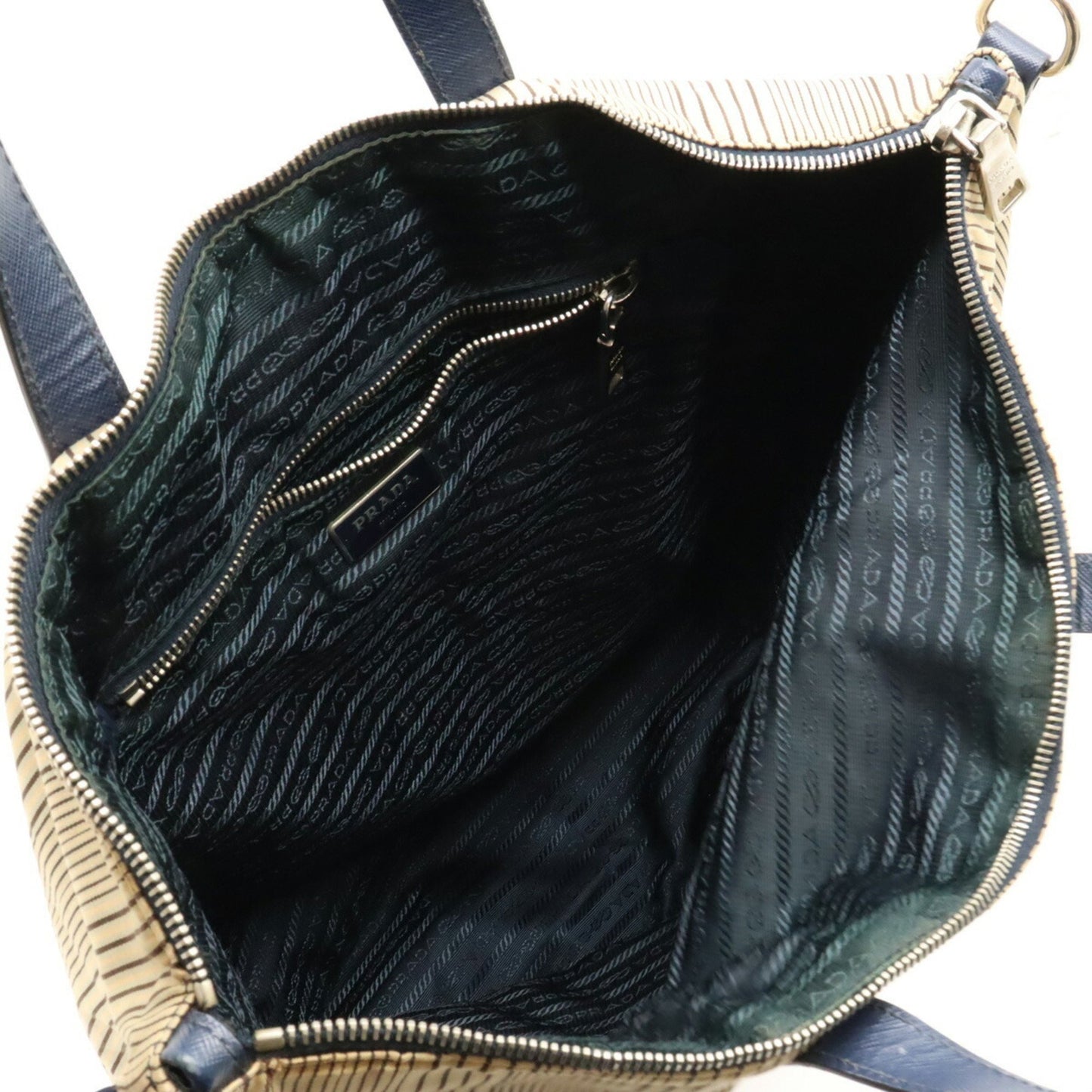 Prada Prada Tote Bag Handbag Shoulder Stripe Canvas Leather Beige Purchased At A Domestic Outlet