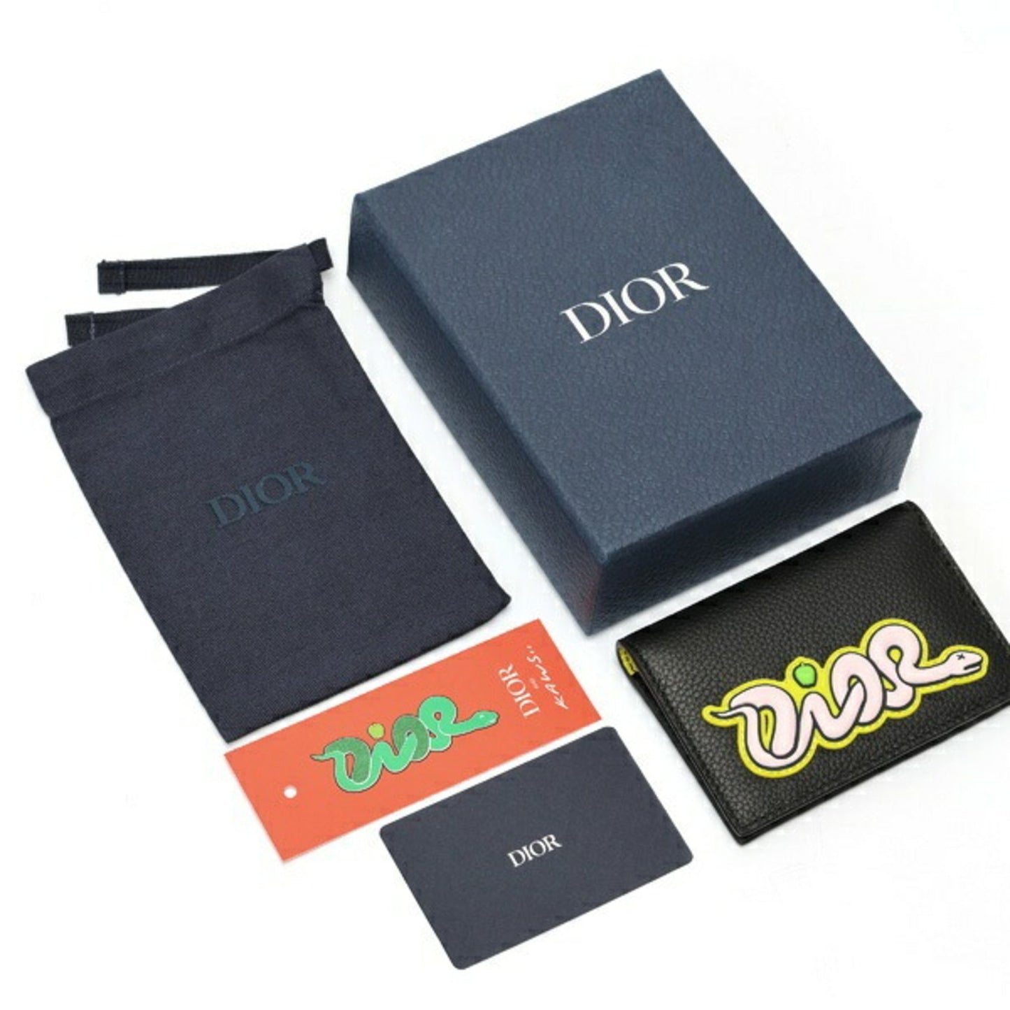Christian Dior Dior Kaws Collaboration Snake Card Holder/Card Case In Black Leather (S-159264) -
