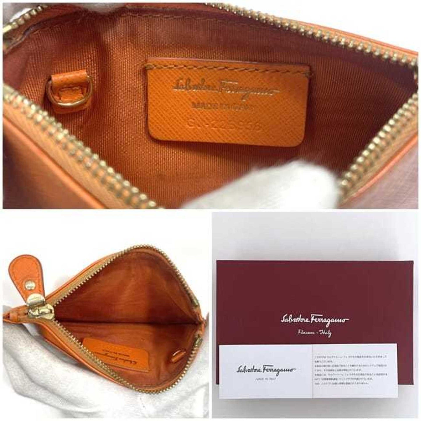 Salvatore Ferragamo Coin Case Ec-23091 Orange Gancini Leather Gj-22B956