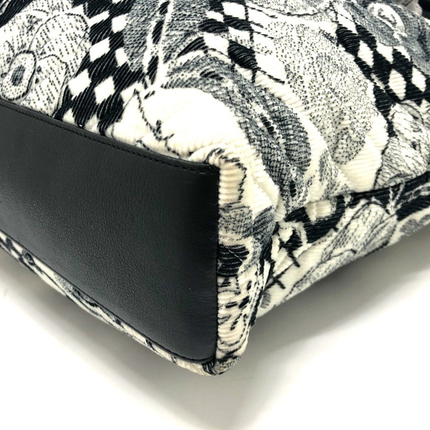 Chanel Camellia Bag Chevron Corduroy Shoulder Ribbon Handbag Tote Canvas