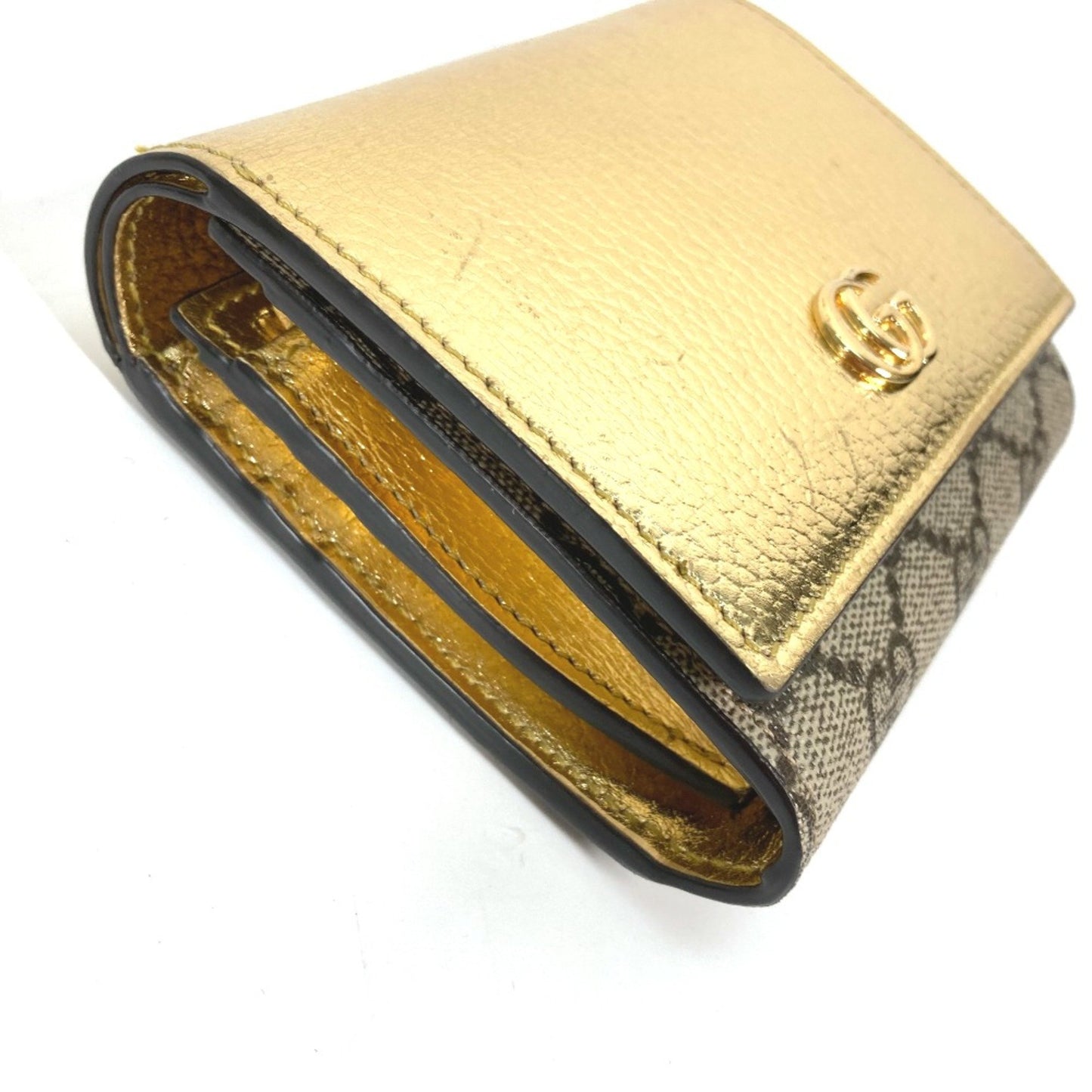 Gucci 598587 Compact Wallet Folded Wallet Gold Beige