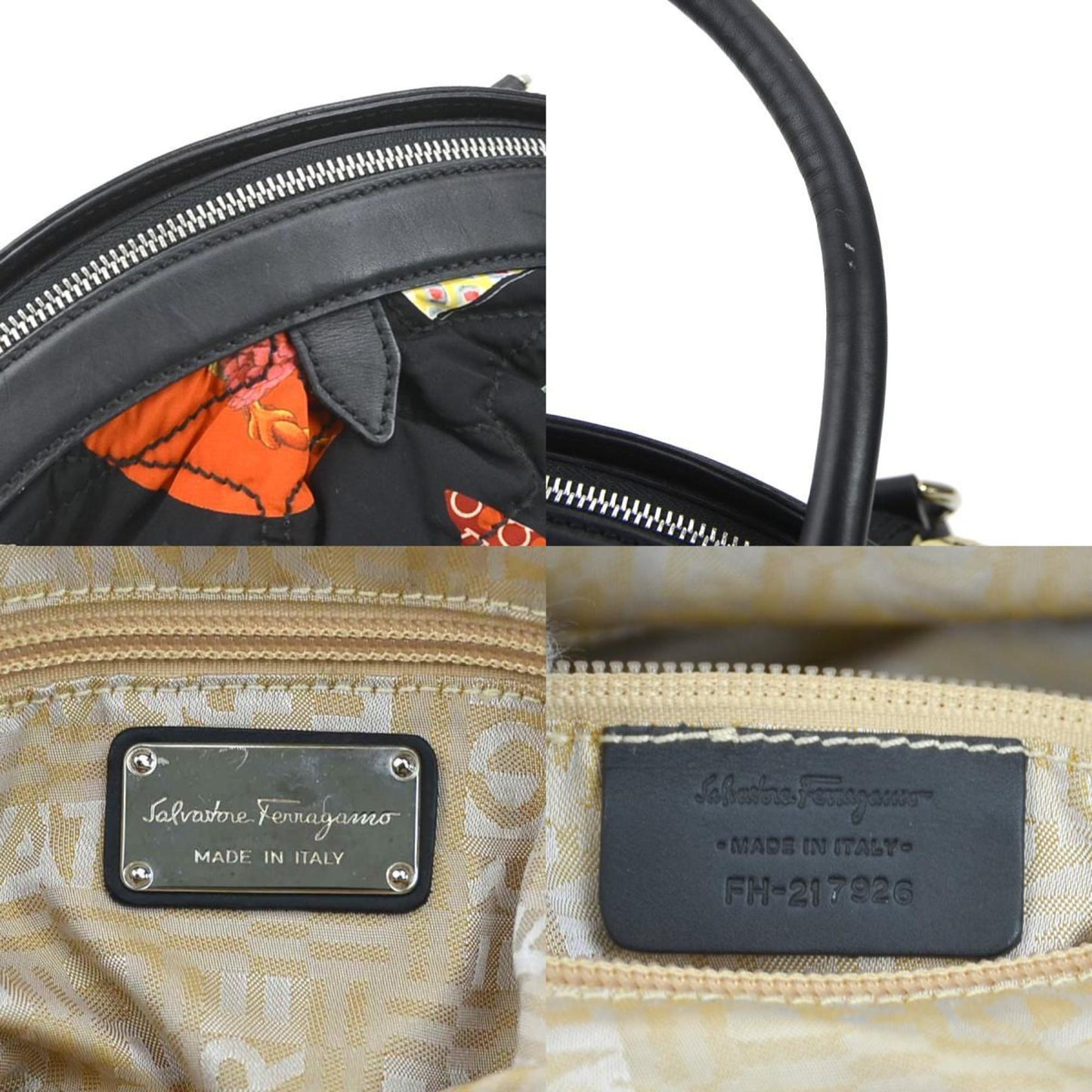 Salvatore Ferragamo Shoulder Bag Nylon Leather Black Multicolor Silver