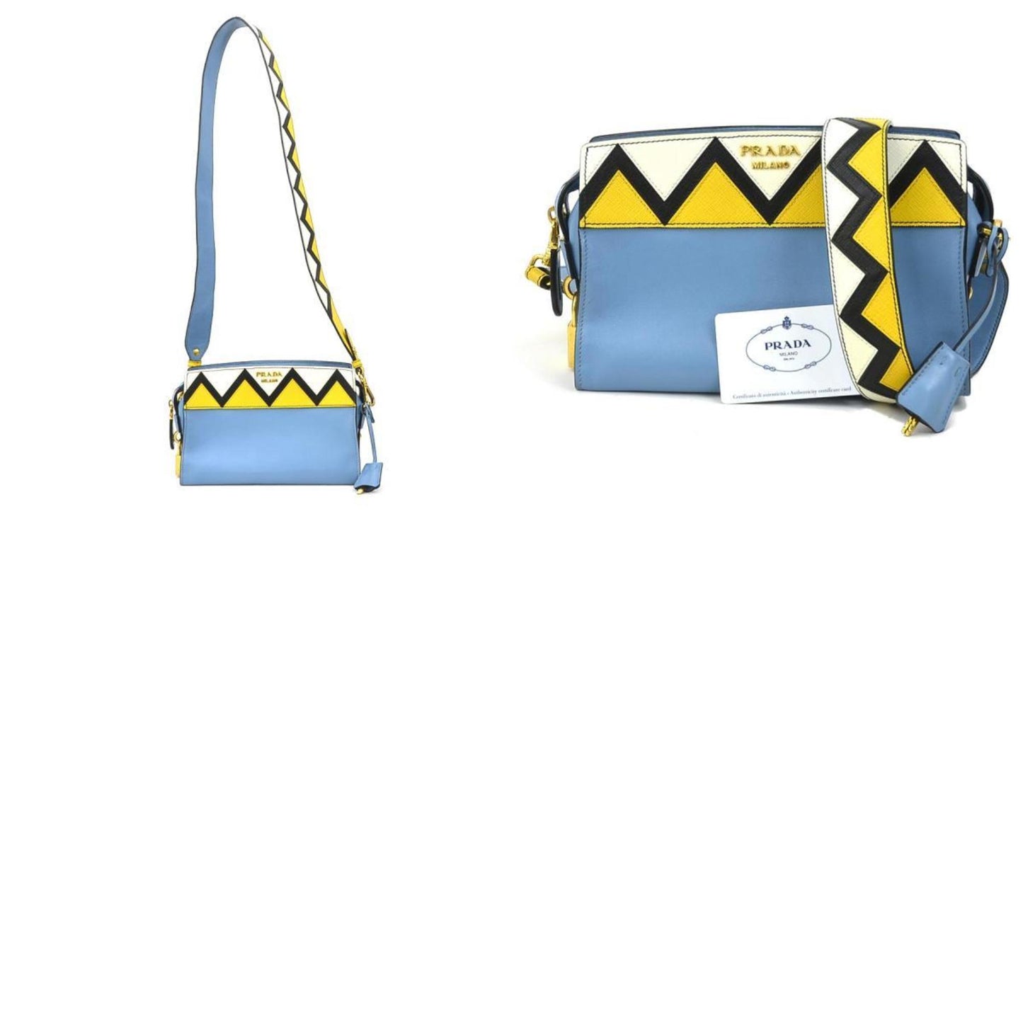 Prada Shoulder Bag Leather Blue Yellow White Gold