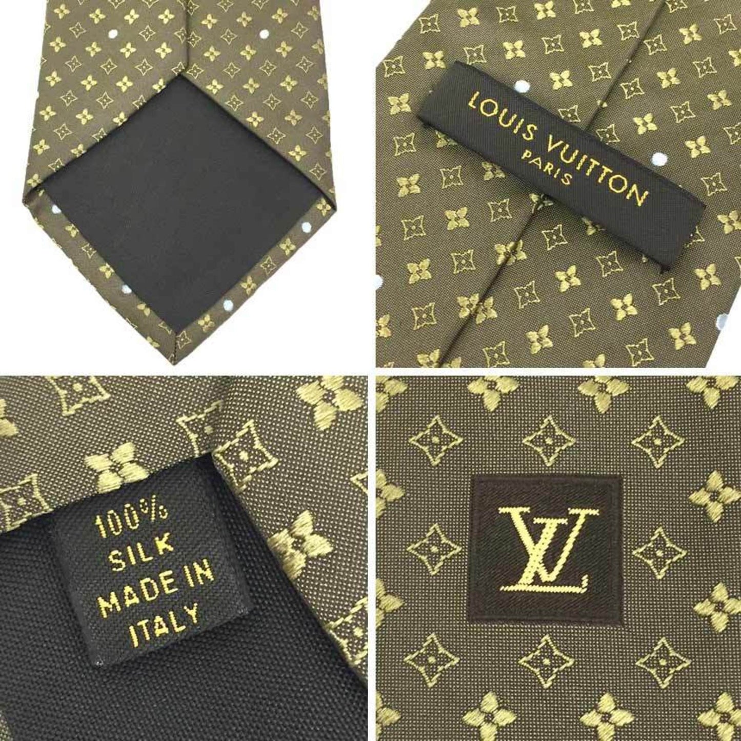 Louis Vuitton Monogram Star Tie Khaki 100% Silk