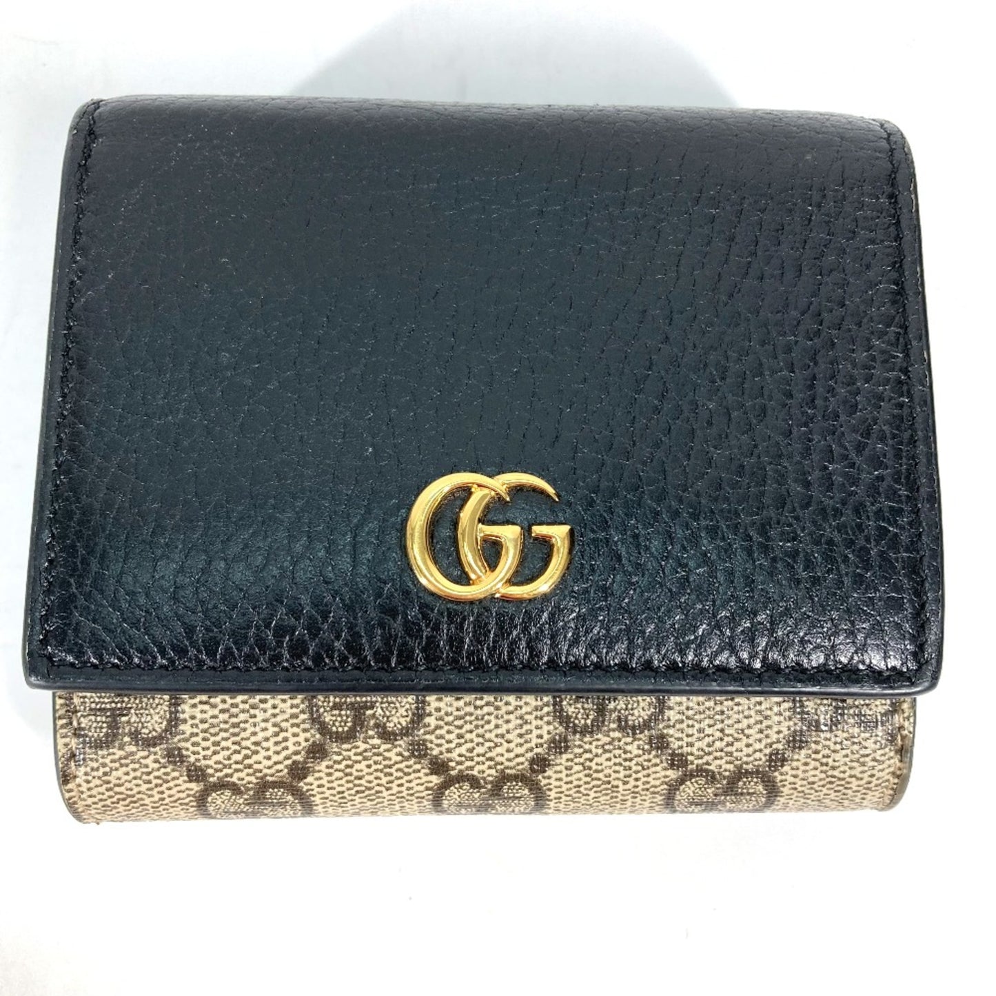 Gucci 598587 Gg Supreme Compact Wallet Folded Wallet Beige Black