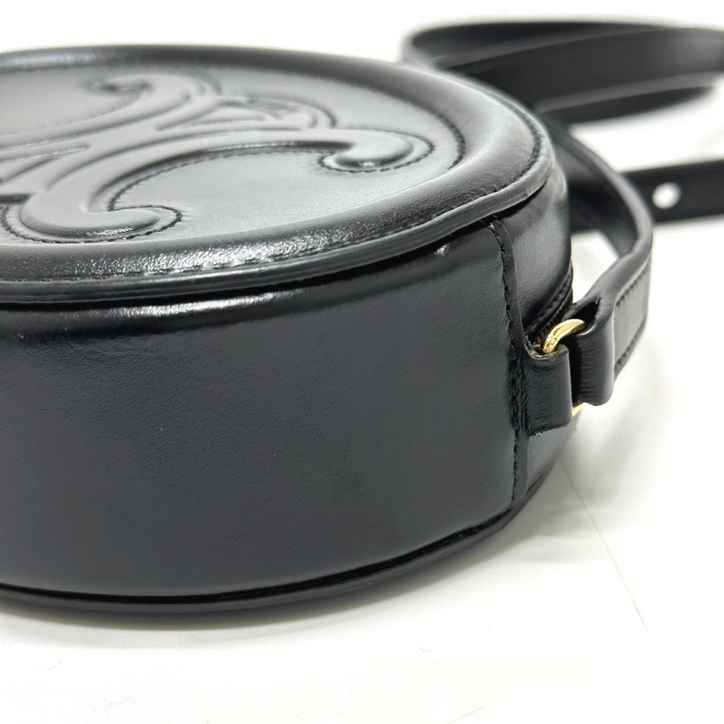 Celine Triomphe Oval Purse Cuir Crossbody Shoulder Bag In Black Leather