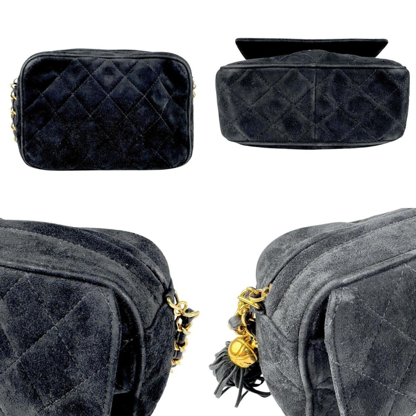 Chanel Shoulder Bag Velvet Black Gold