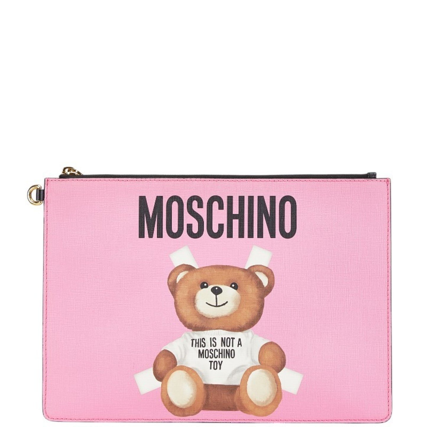 Moschino Bear Print Clutch Bag In Pink Leather