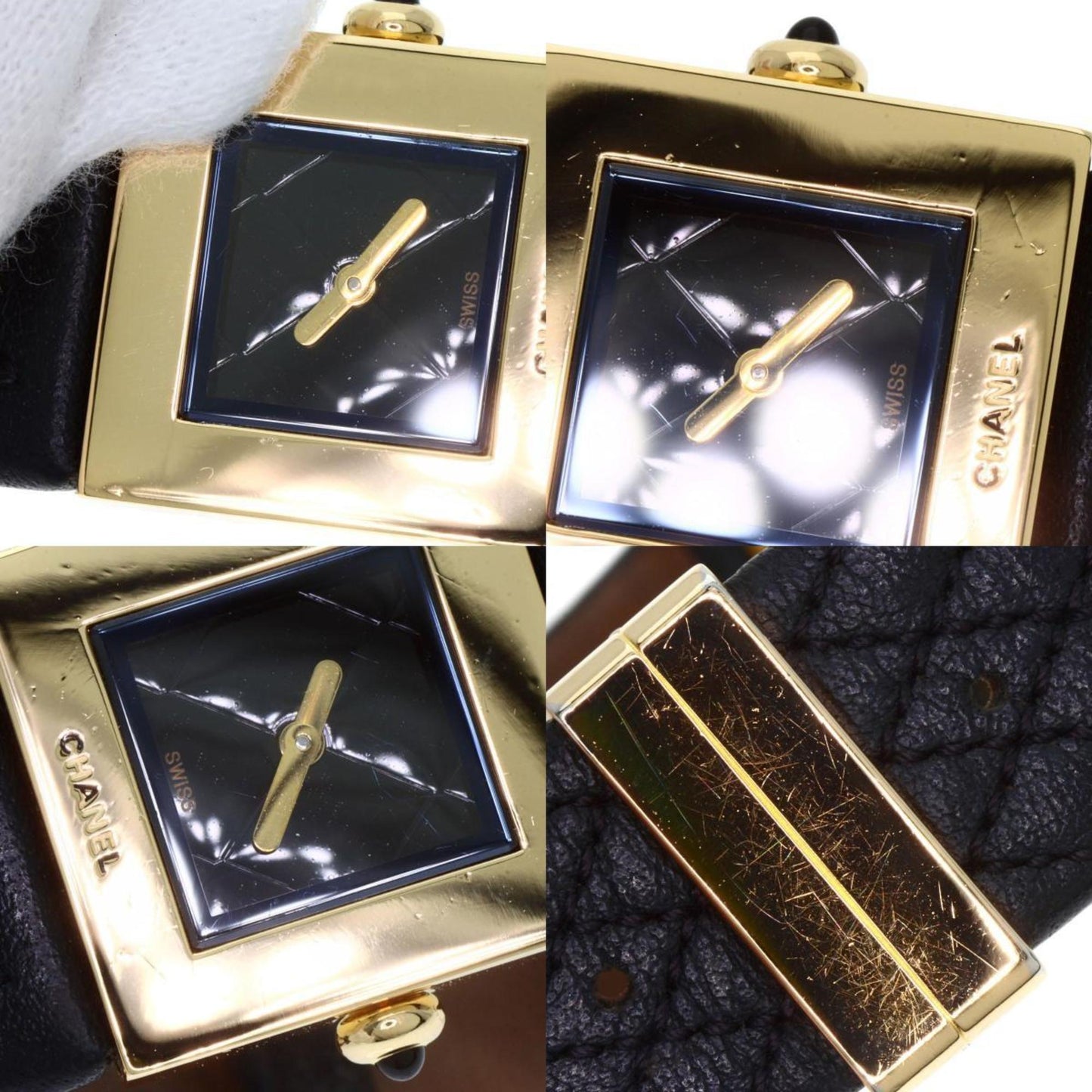 Chanel H0111 Matelasse Watch 18K Yellow Gold Leather
