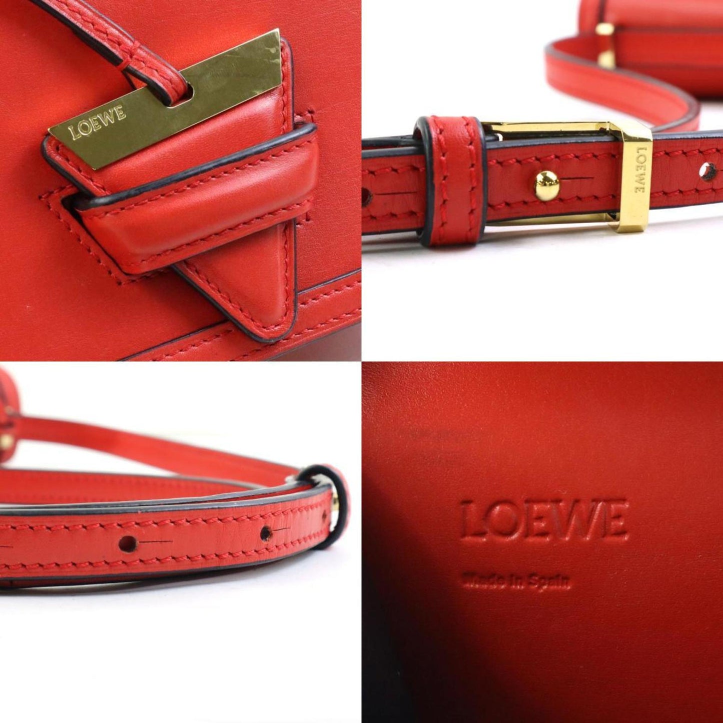 Loewe Shoulder Bag Barcelona Leather Orange Red Gold